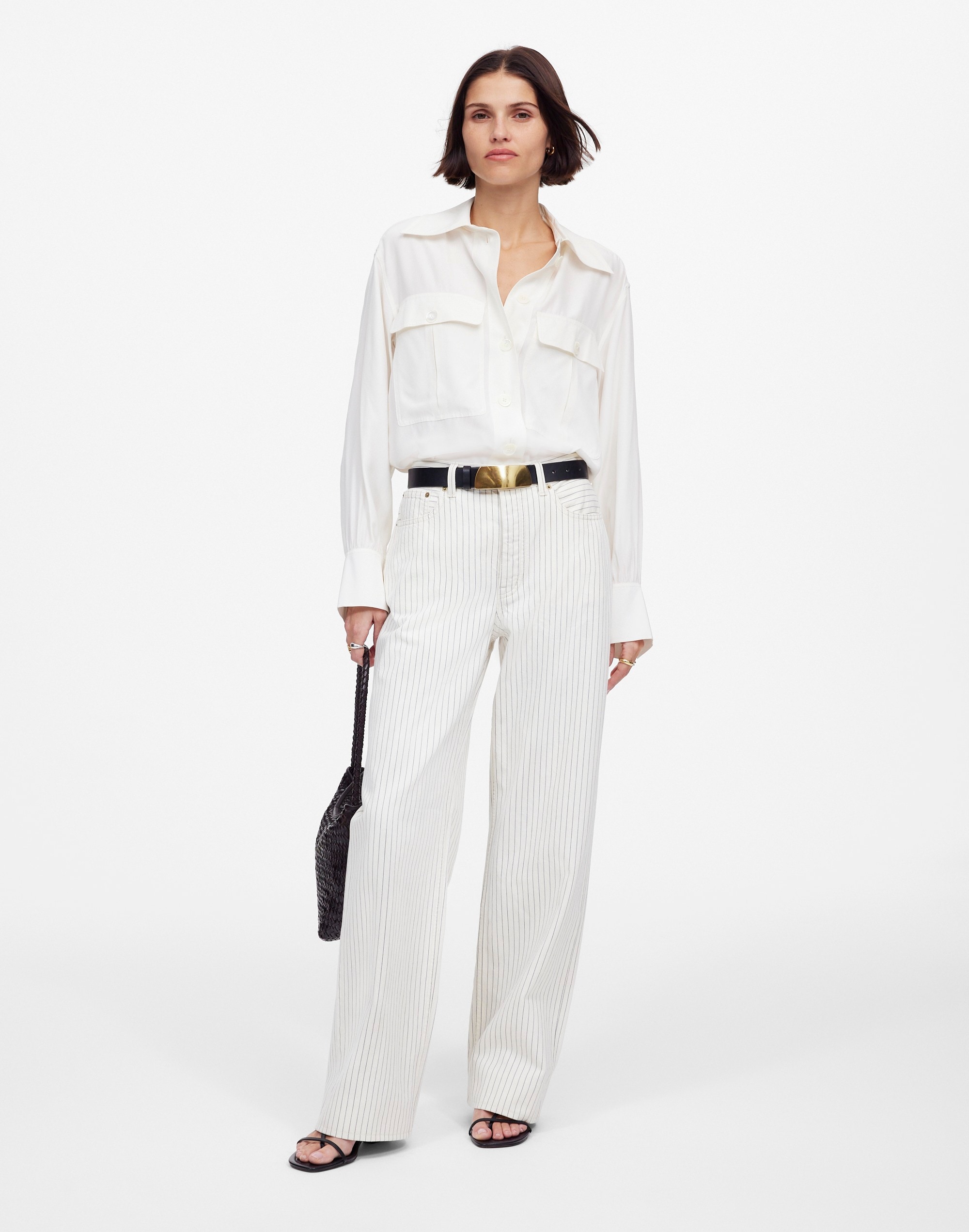 low-slung baggy jean in railroad stripe