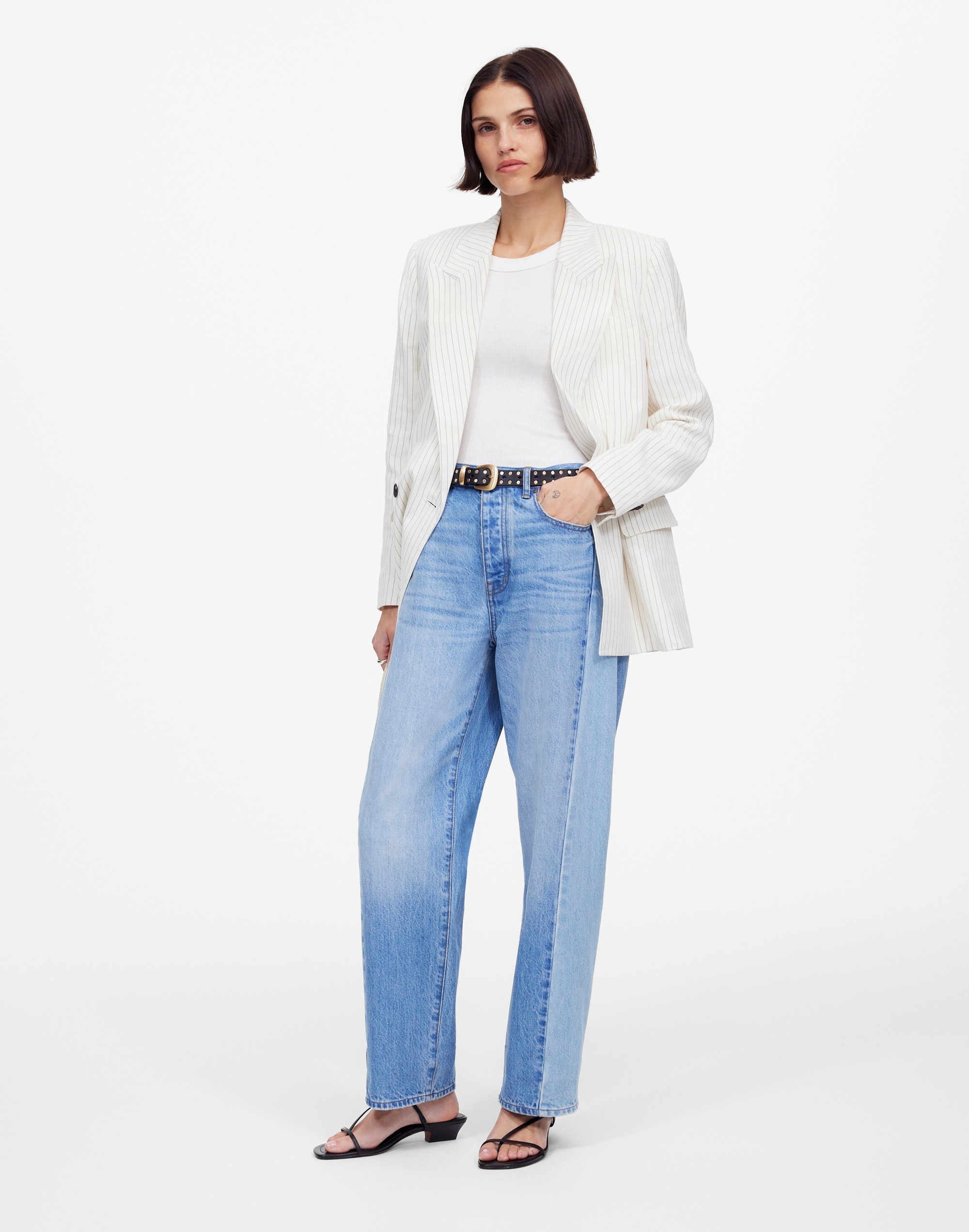 Pieced Barrel-Leg Jeans in Redlands Wash