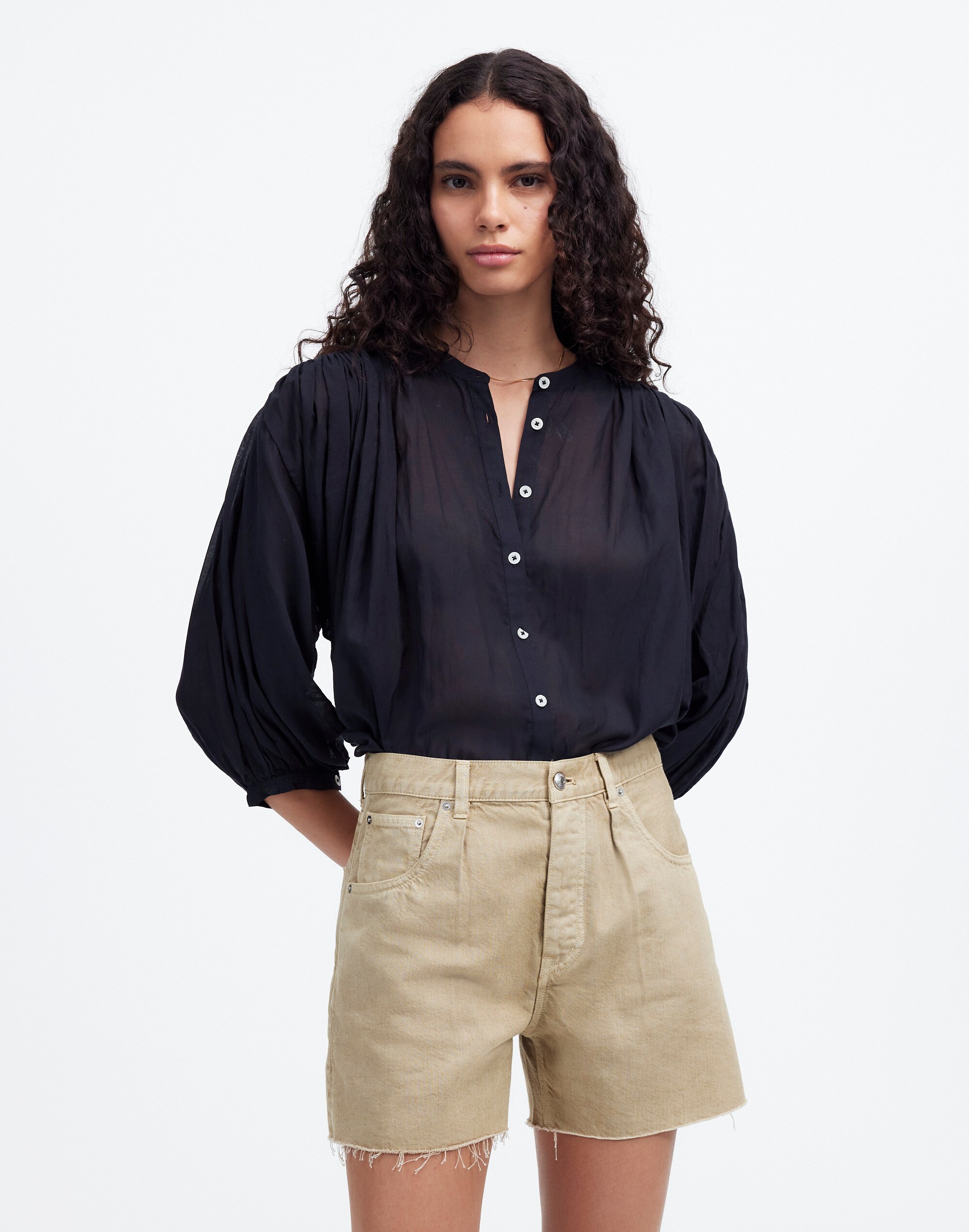 Pleated Low-Slung Denim Shorts in Garment Dye: Airy Denim Edition Alternate Image 1