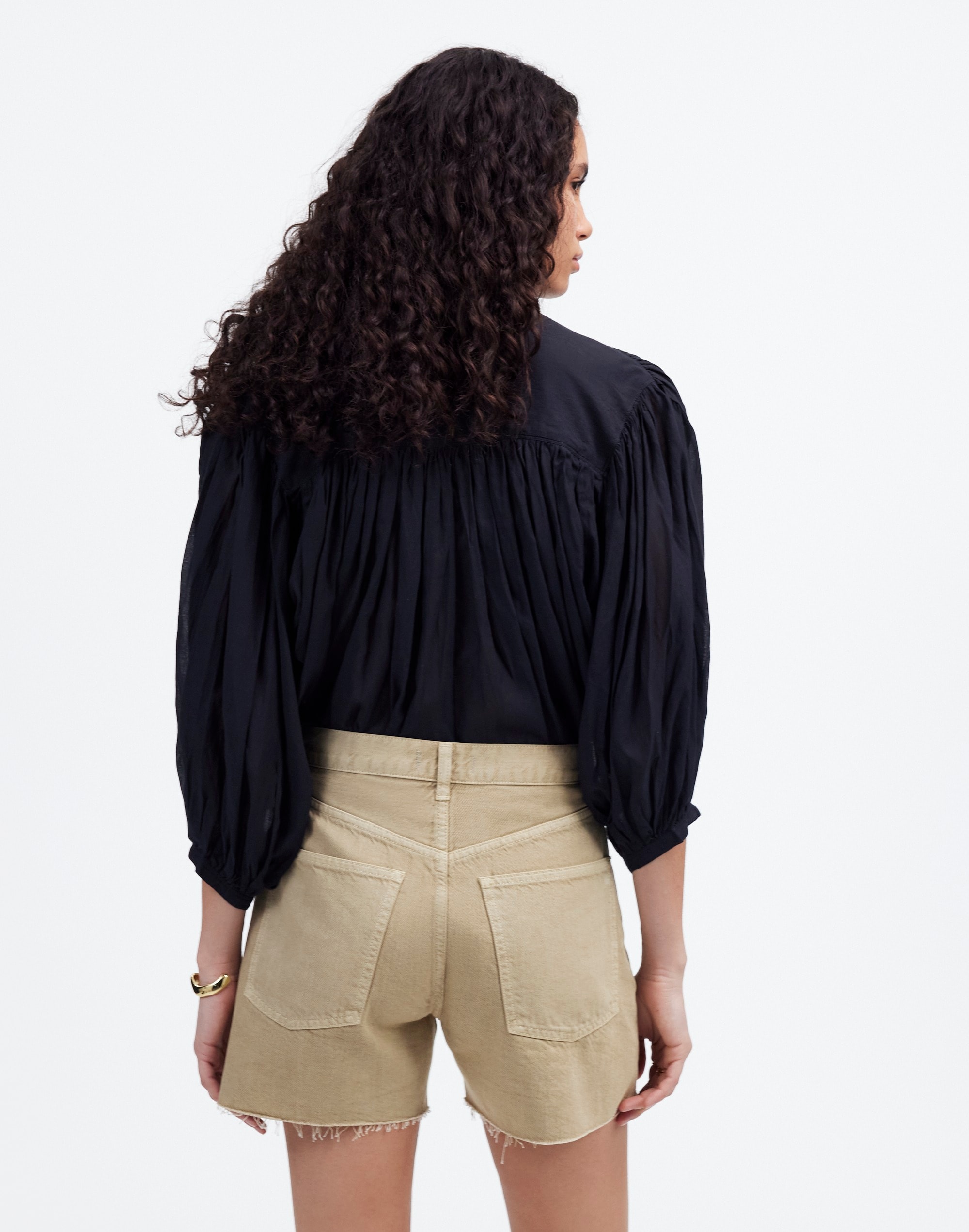 Pleated Low-Slung Denim Shorts in Garment Dye: Airy Denim Edition Alternate Image 4