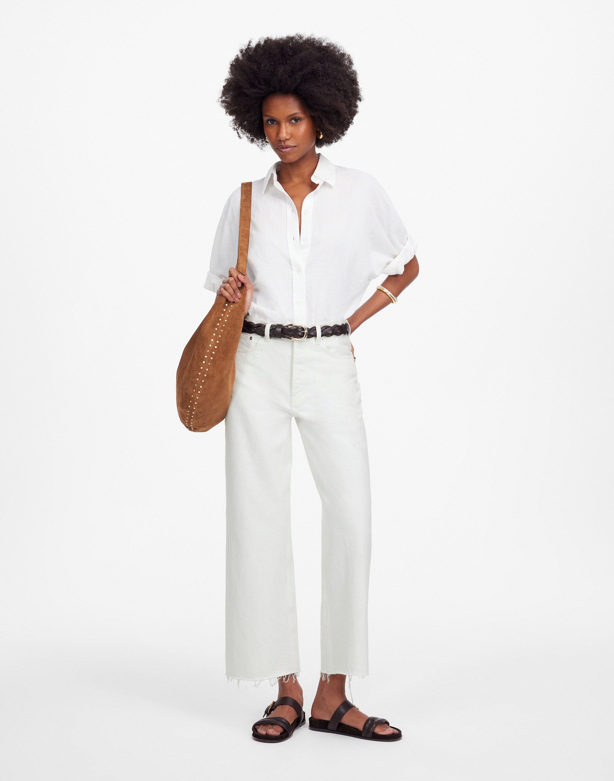 low-slung baggy crop jeans in pure white