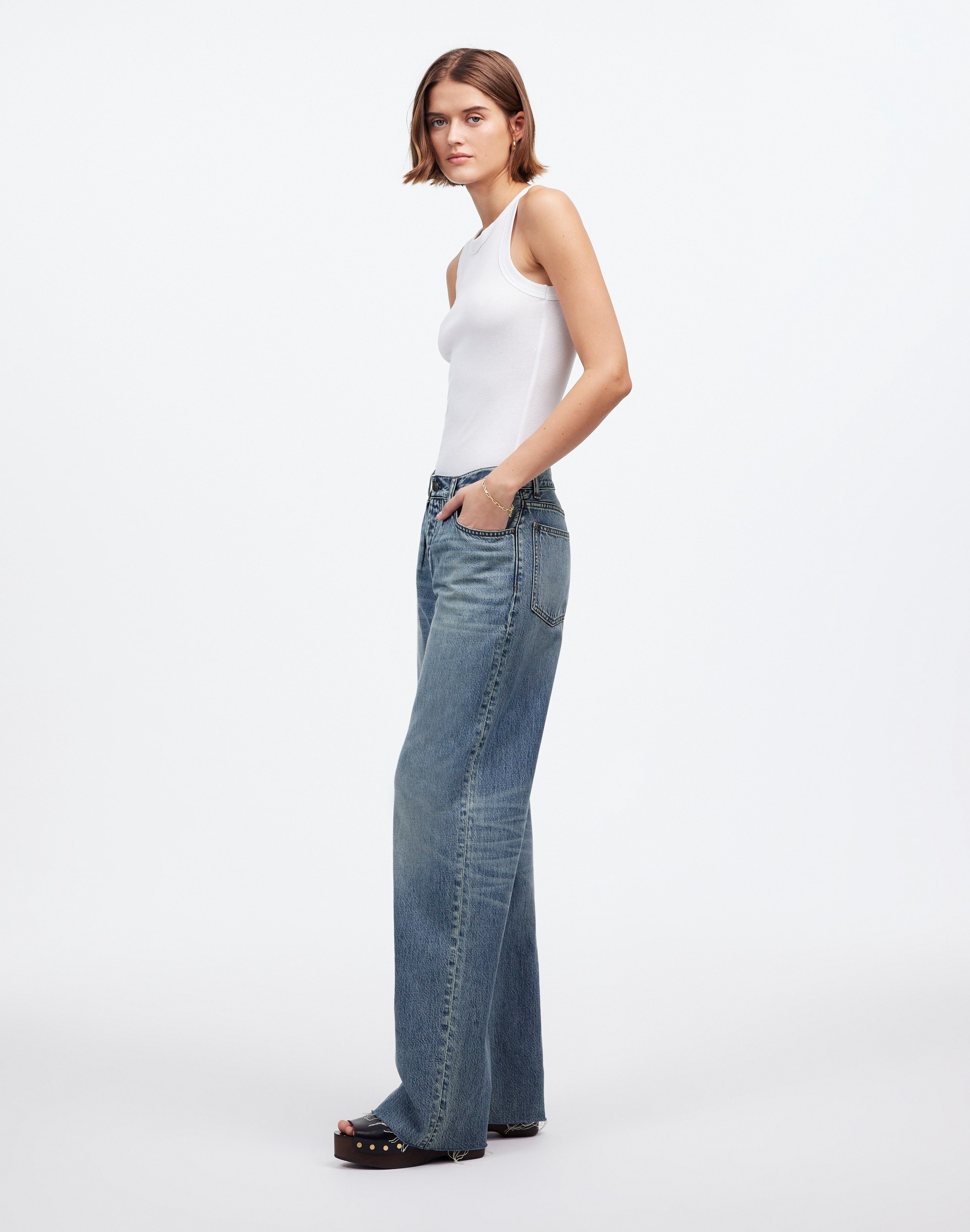 Pleated Low-Slung Baggy Jean in Billings Wash: Airy Denim Edition