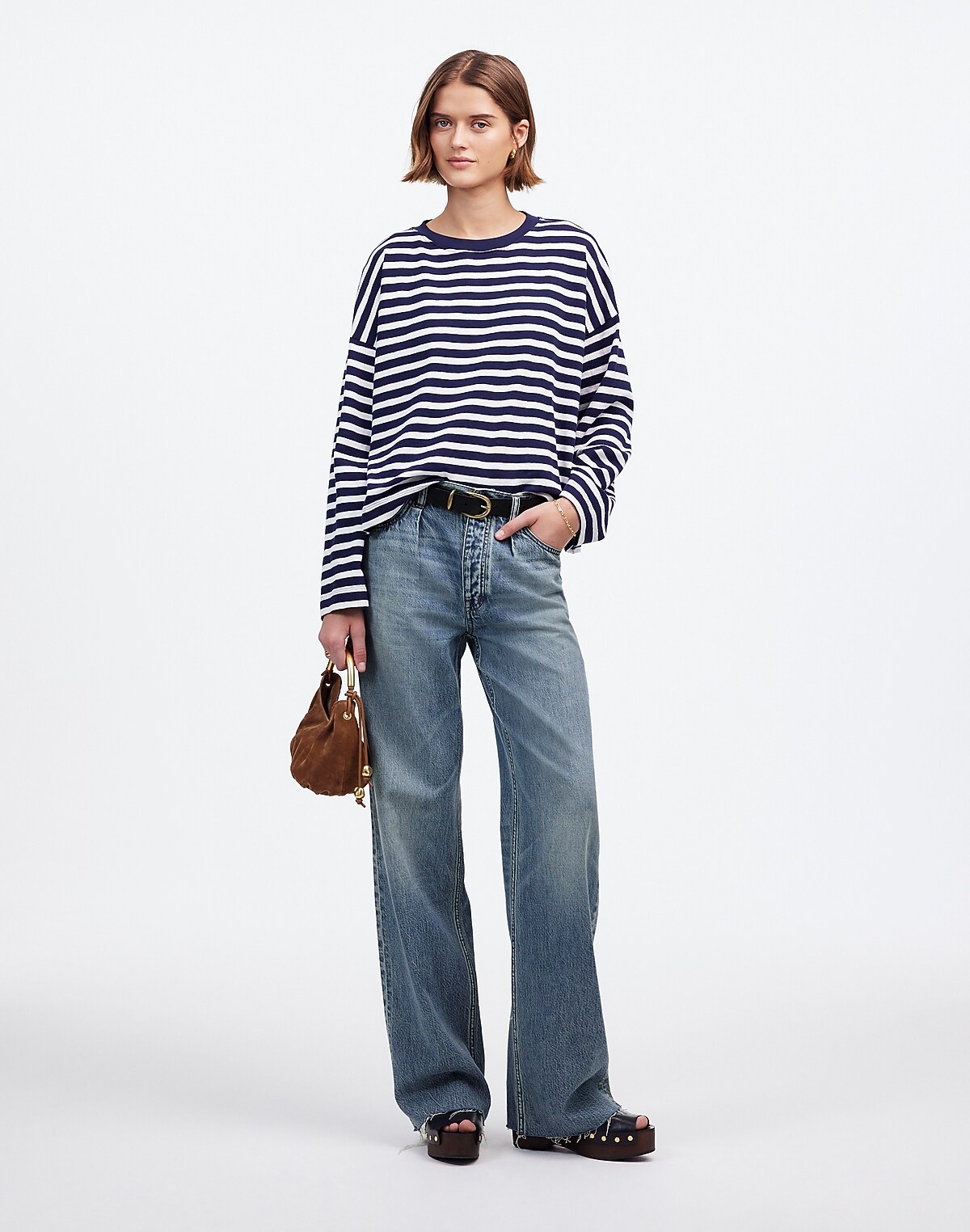 Pleated Low-Slung Baggy Jean in Billings Wash: Airy Denim Edition