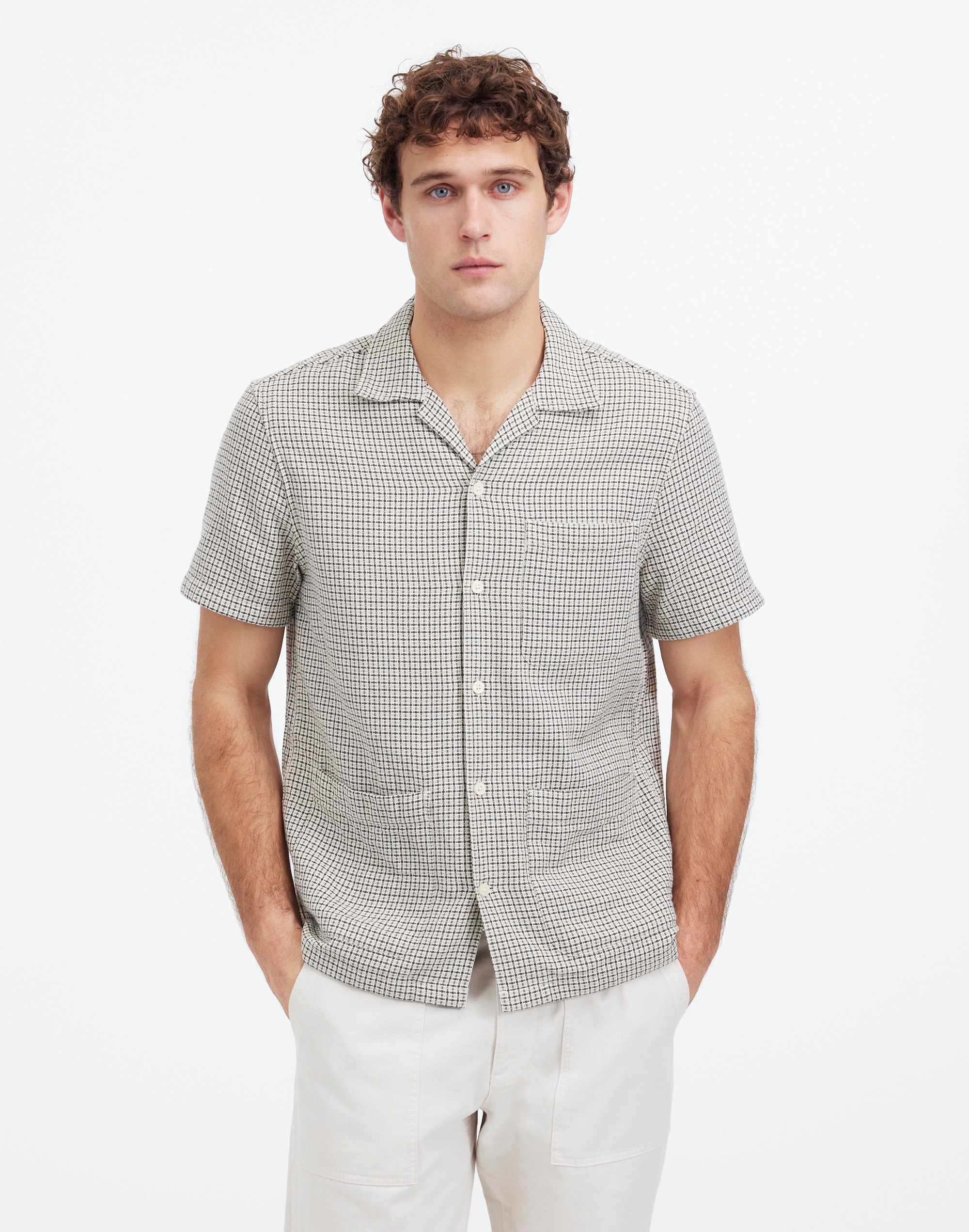 Basketweave Short-Sleeve Button-Up