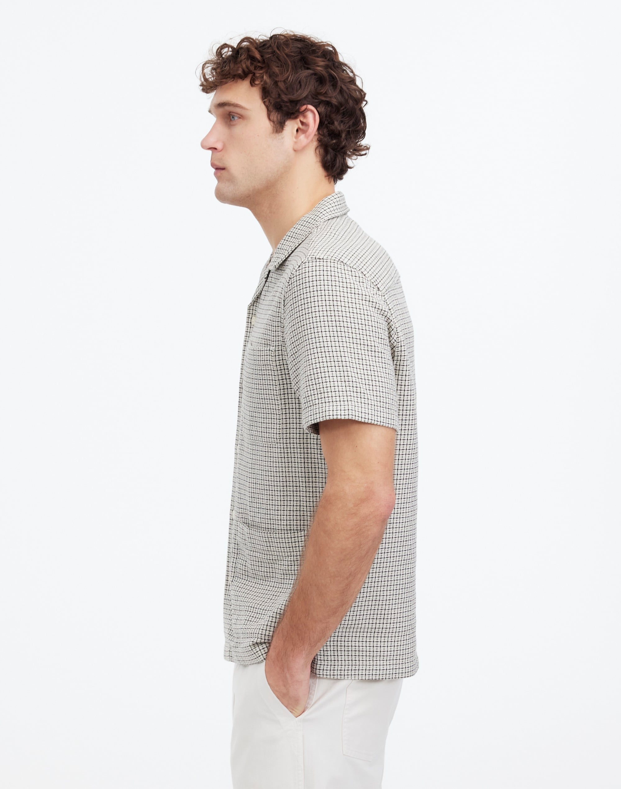 Basketweave Short-Sleeve Button-Up