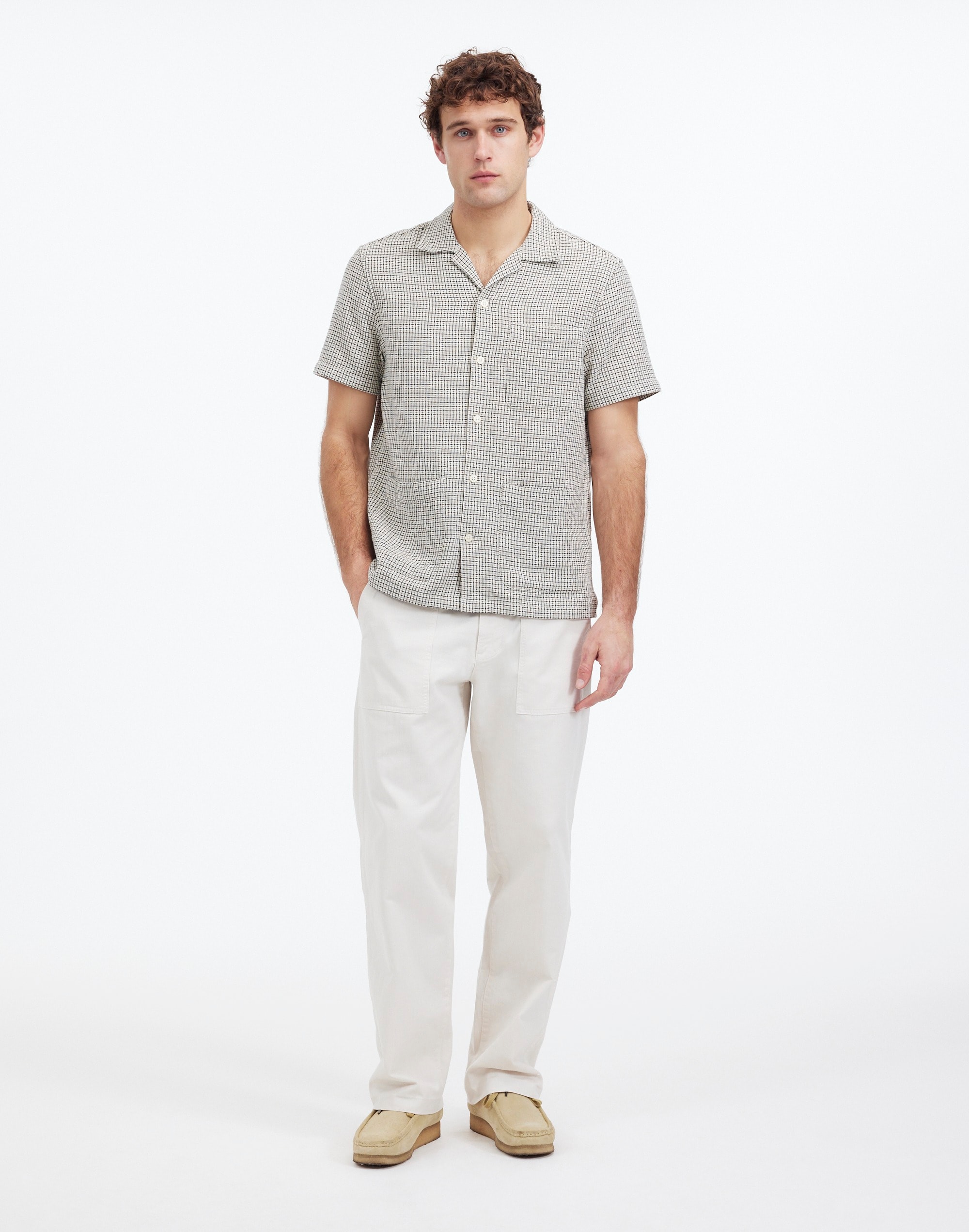 Basketweave Short-Sleeve Button-Up