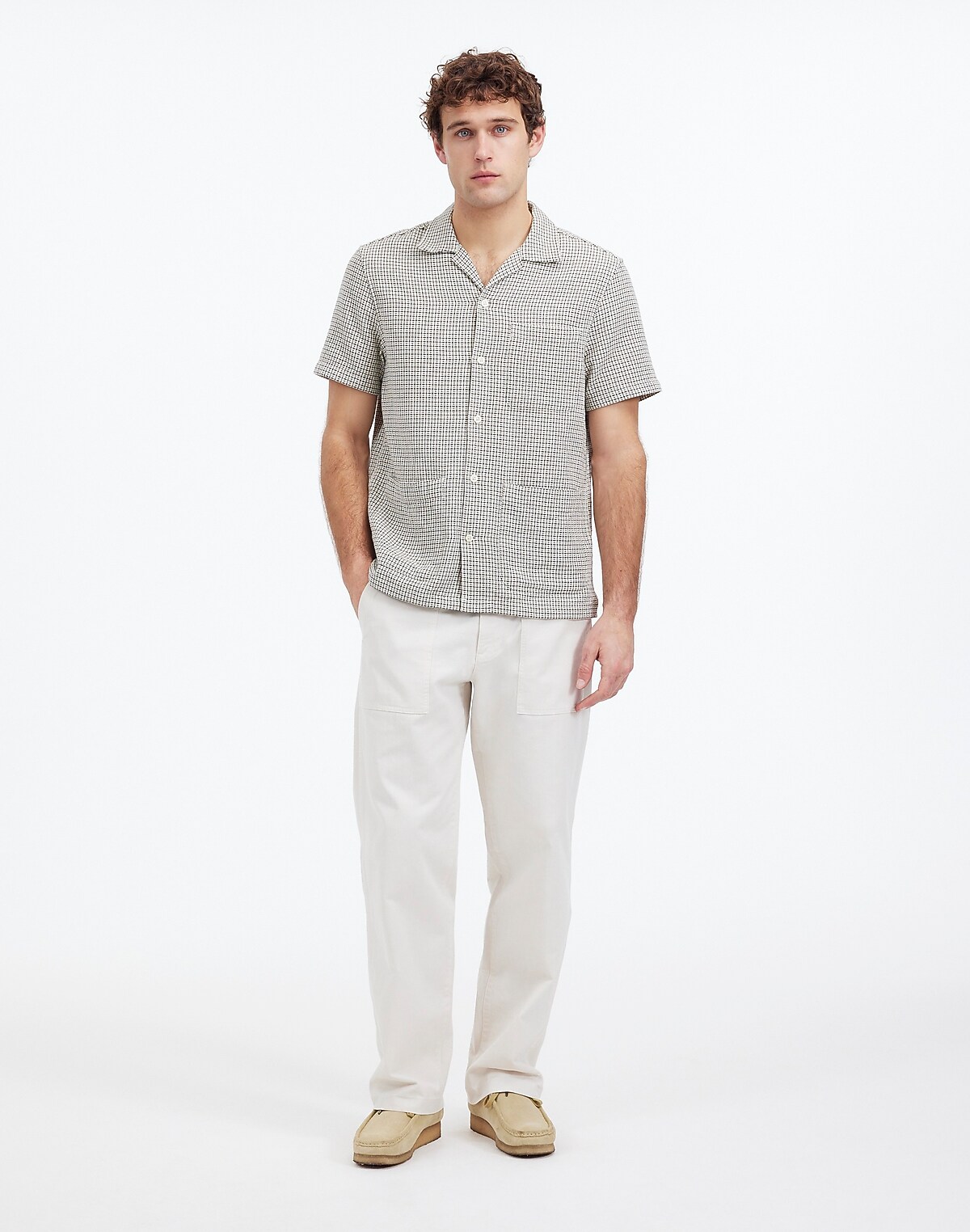 Basketweave Short-Sleeve Button-Up