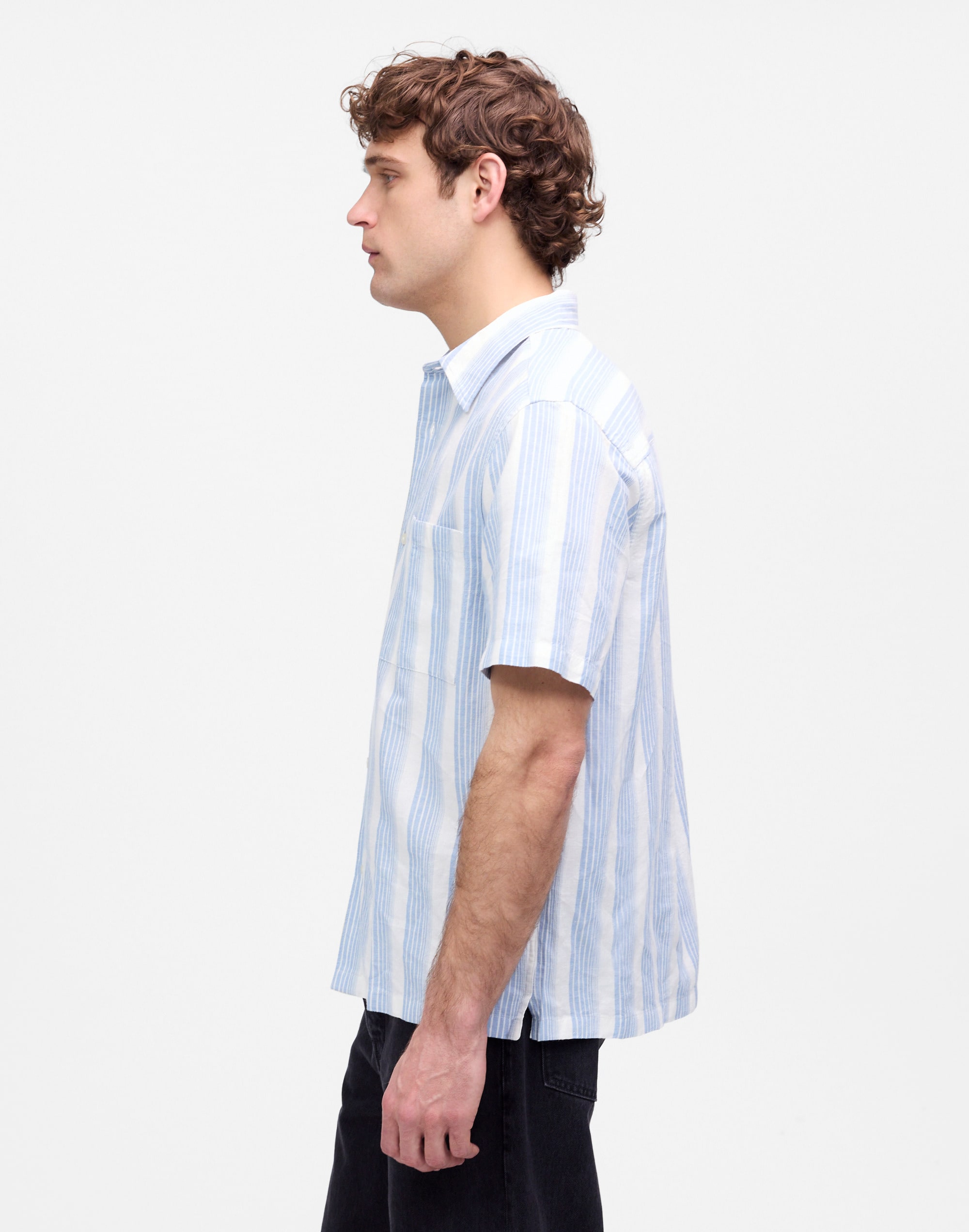 Button-Up Short-Sleeve Shirt in Cotton-Linen Blend