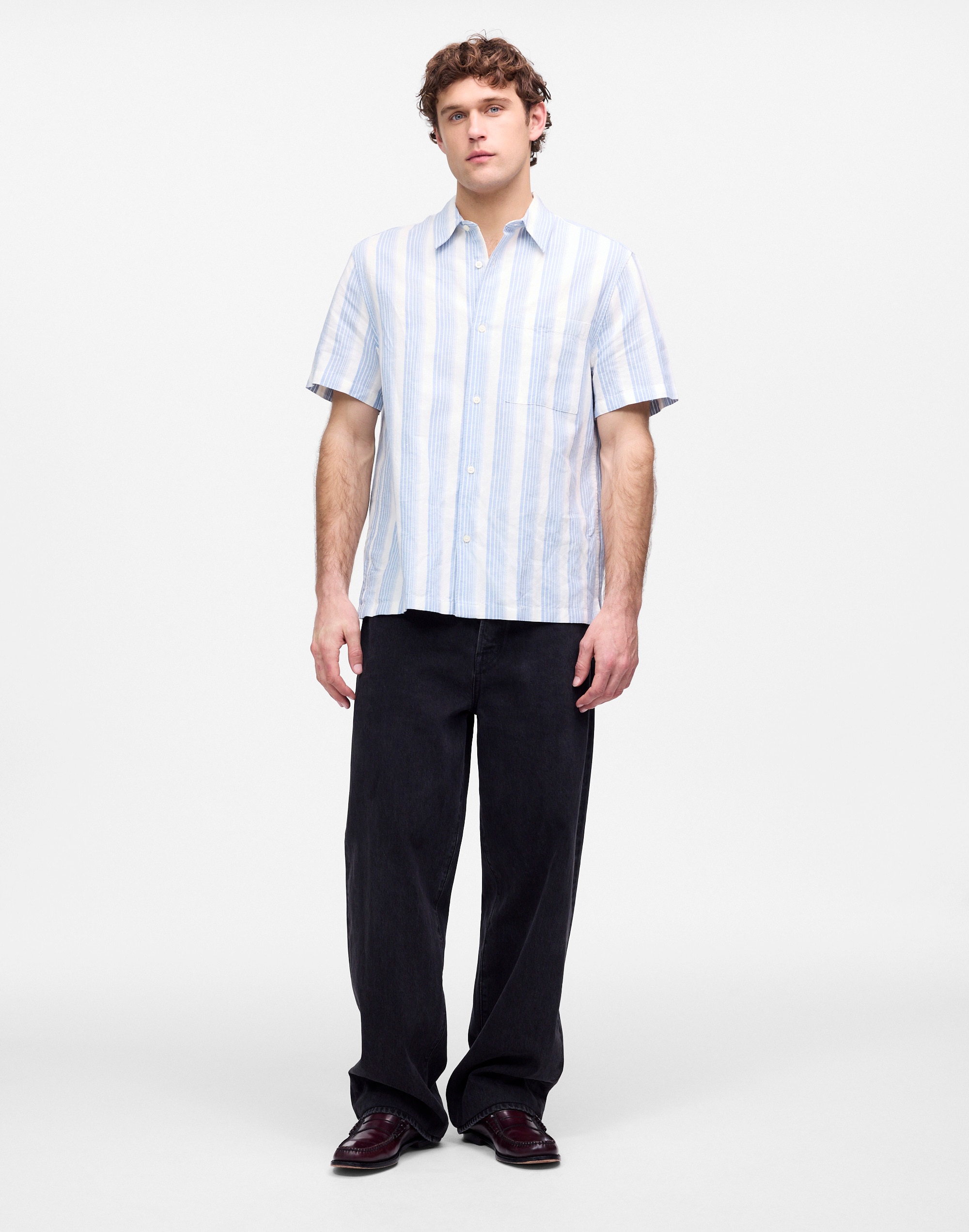 Button-Up Short-Sleeve Shirt in Cotton-Linen Blend
