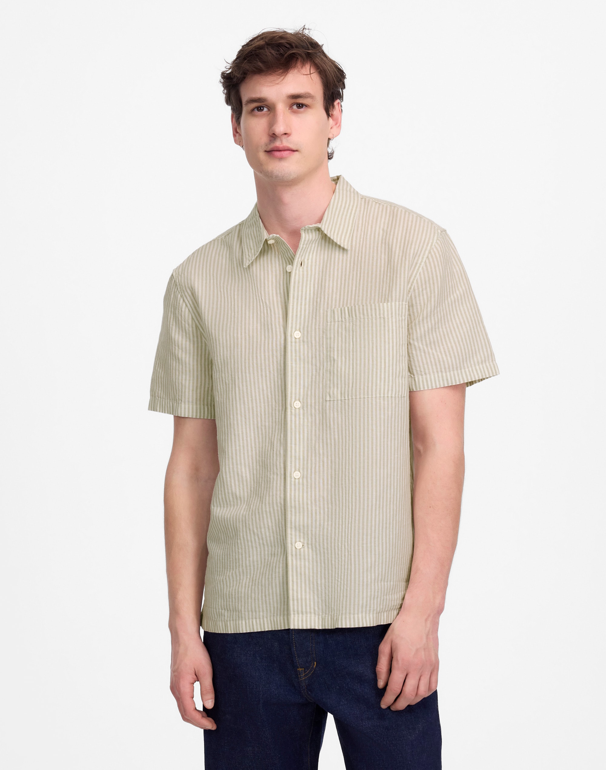 Button-Up Short-Sleeve Shirt in Cotton-Linen Blend