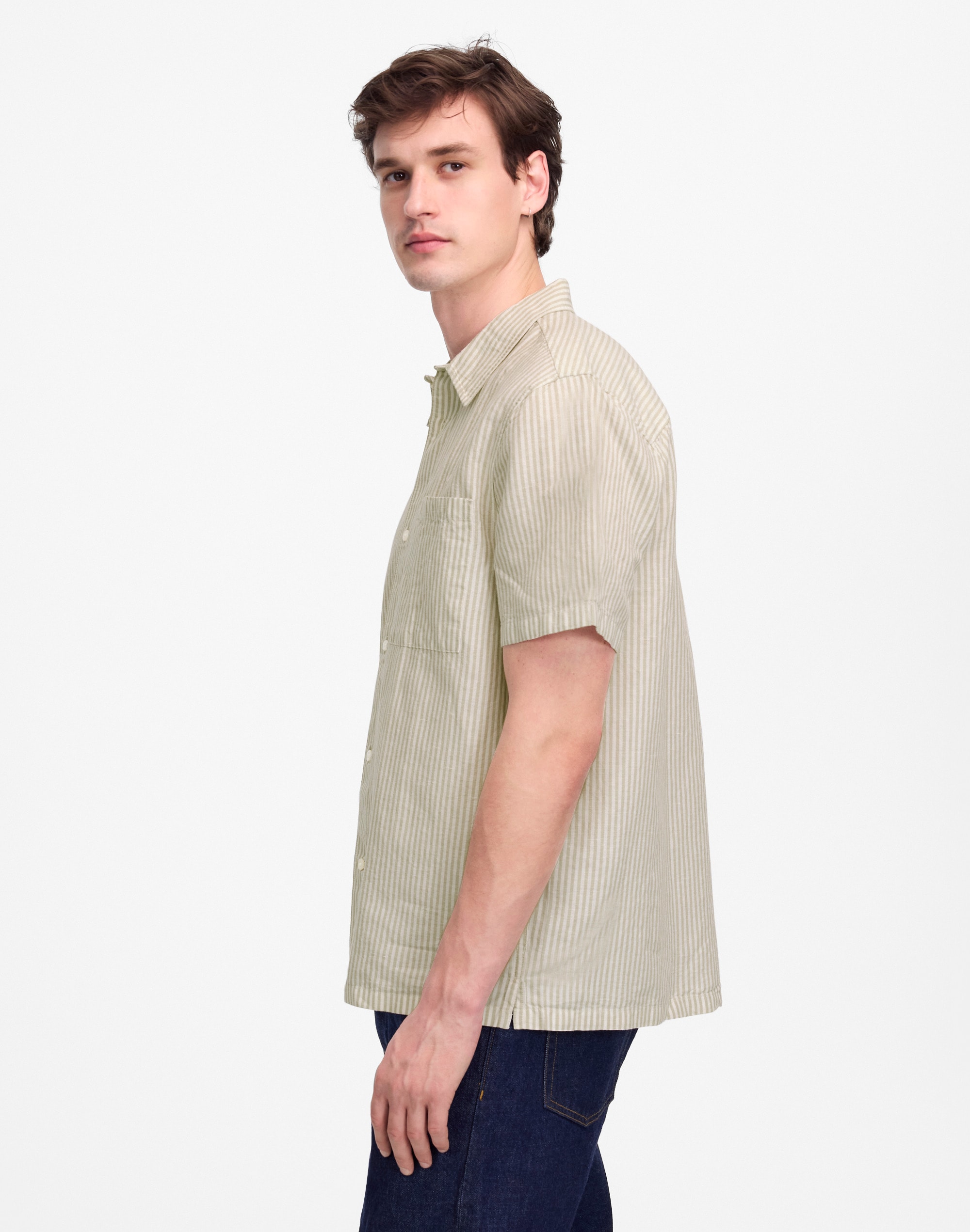 Button-Up Short-Sleeve Shirt in Cotton-Linen Blend