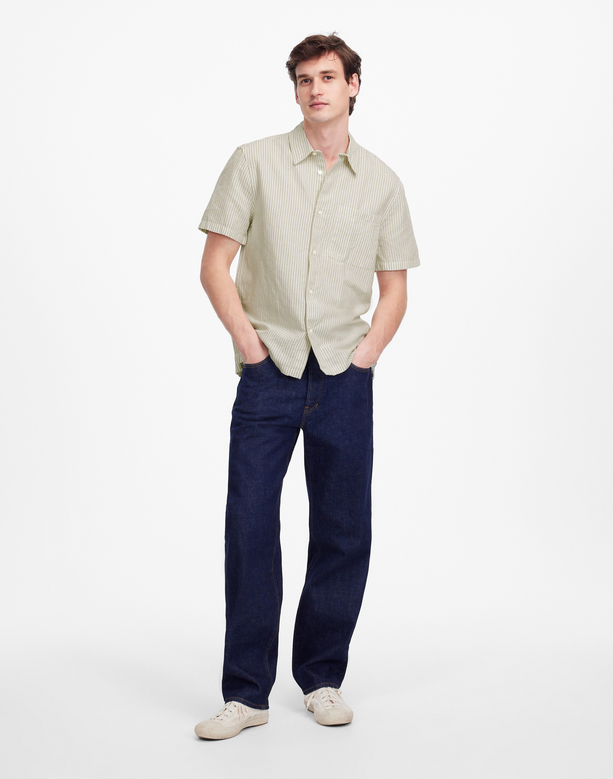 Button-Up Short-Sleeve Shirt in Cotton-Linen Blend