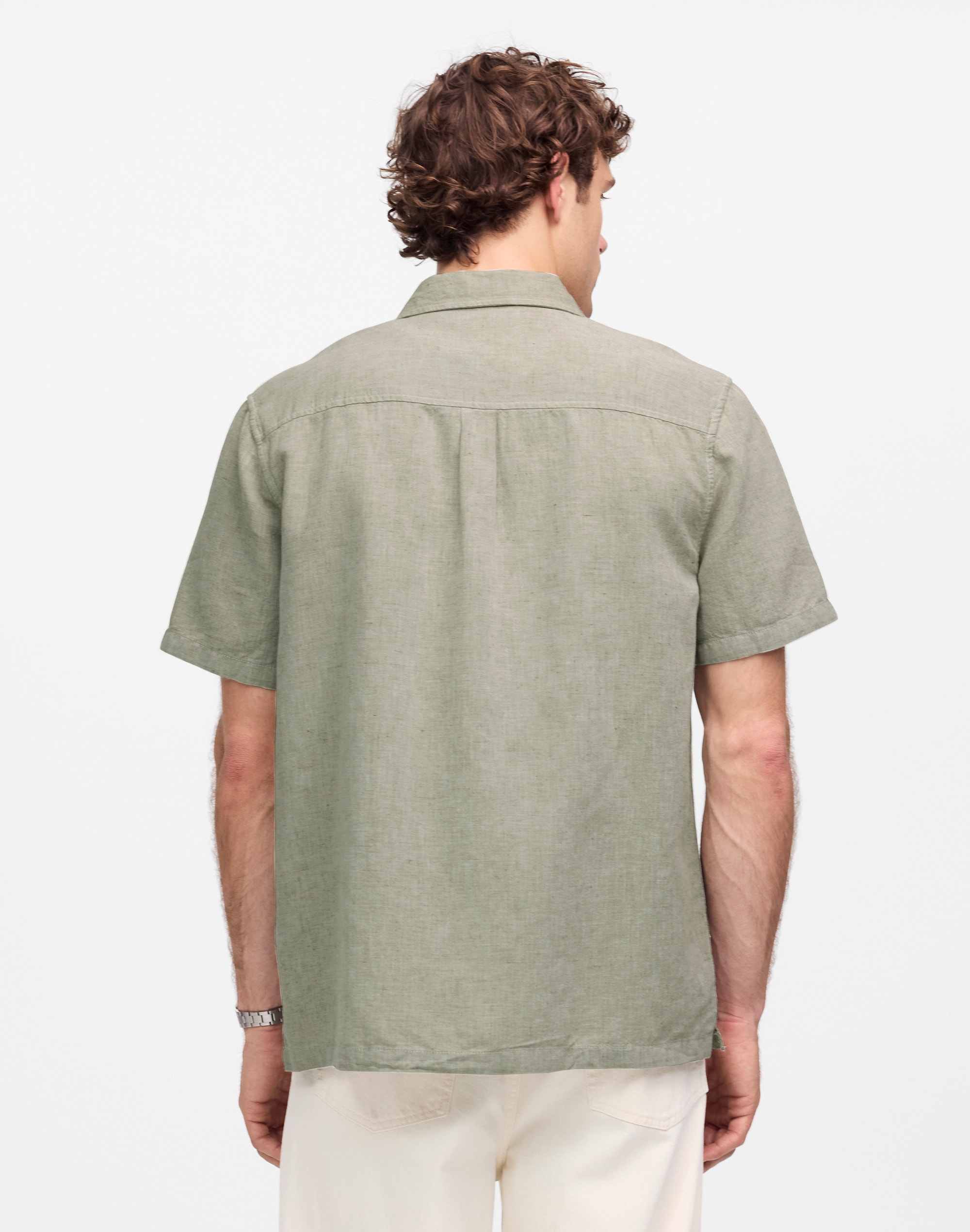 Button-Up Short-Sleeve Shirt in Cotton-Linen Blend