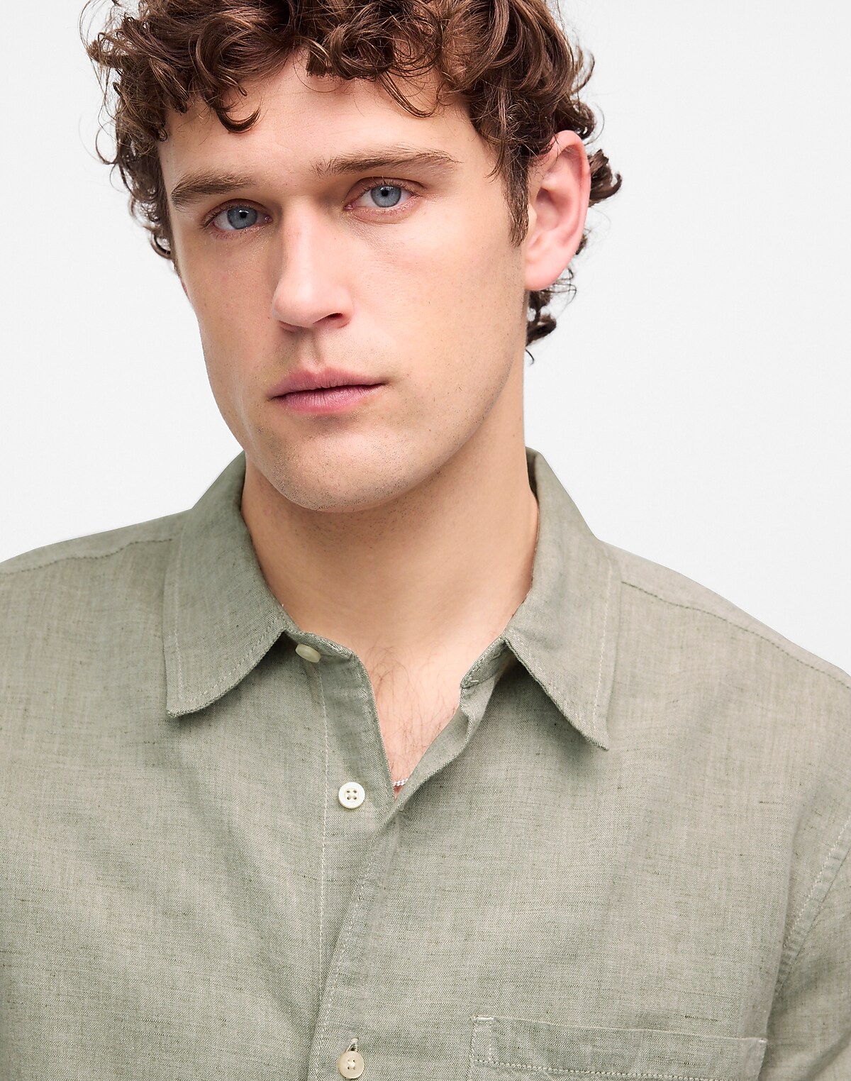 Button-Up Short-Sleeve Shirt in Cotton-Linen Blend