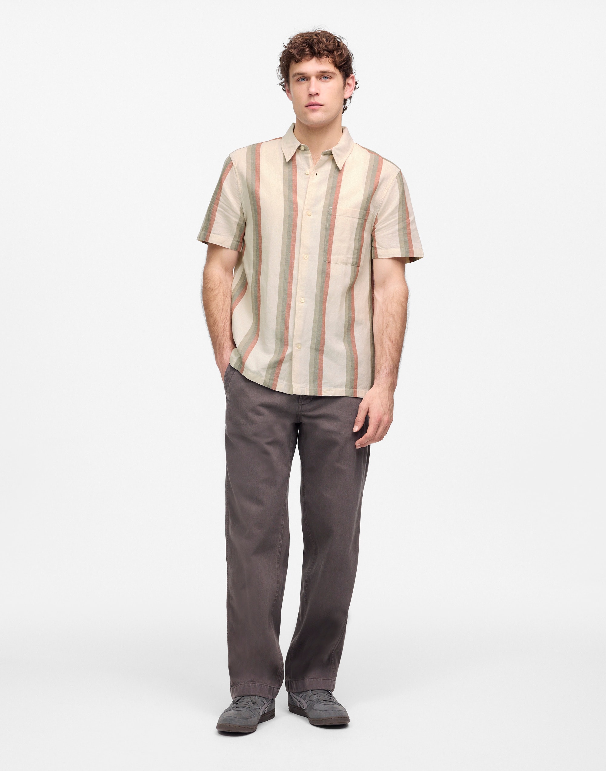 Button-Up Short-Sleeve Shirt in Cotton-Linen Blend