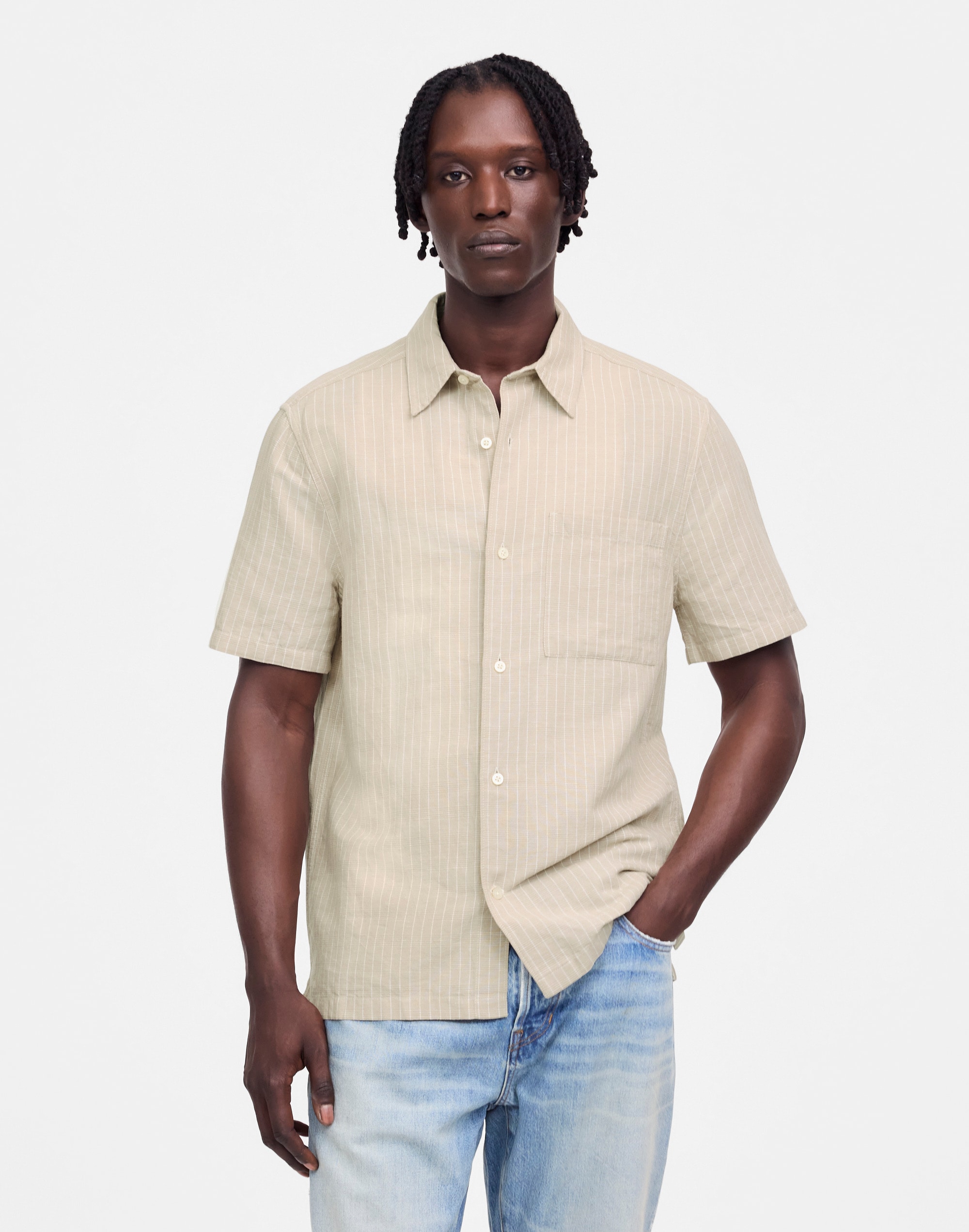 Button-Up Short-Sleeve Shirt in Cotton-Linen Blend