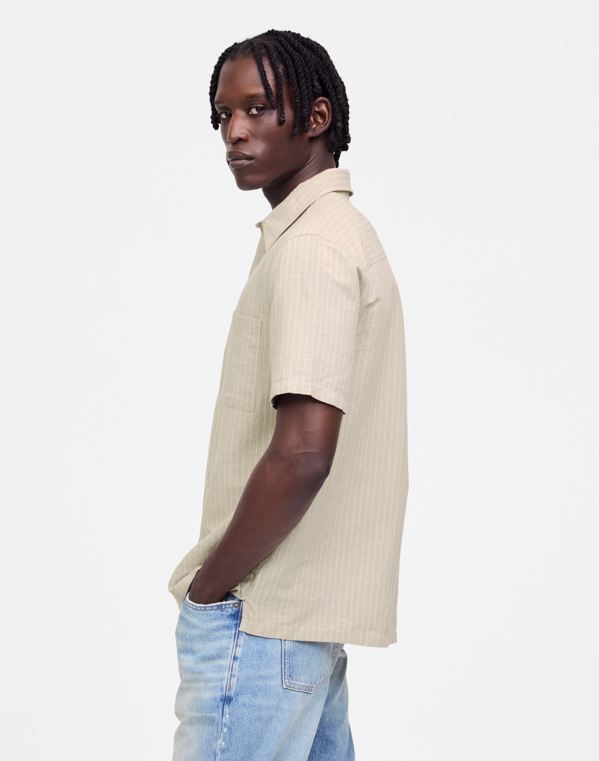 Button-Up Short-Sleeve Shirt in Cotton-Linen Blend