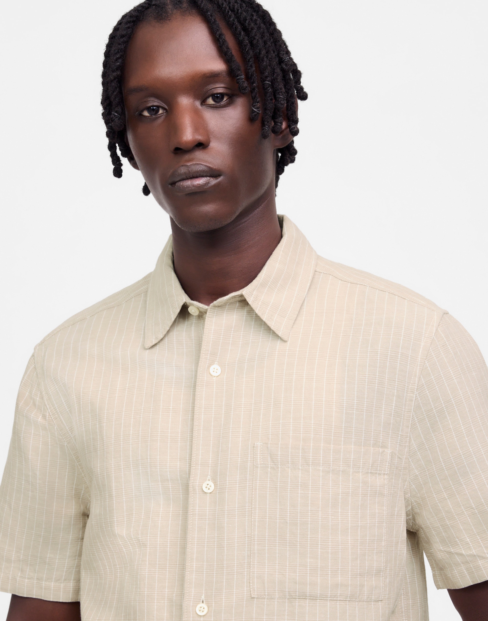 Button-Up Short-Sleeve Shirt in Cotton-Linen Blend