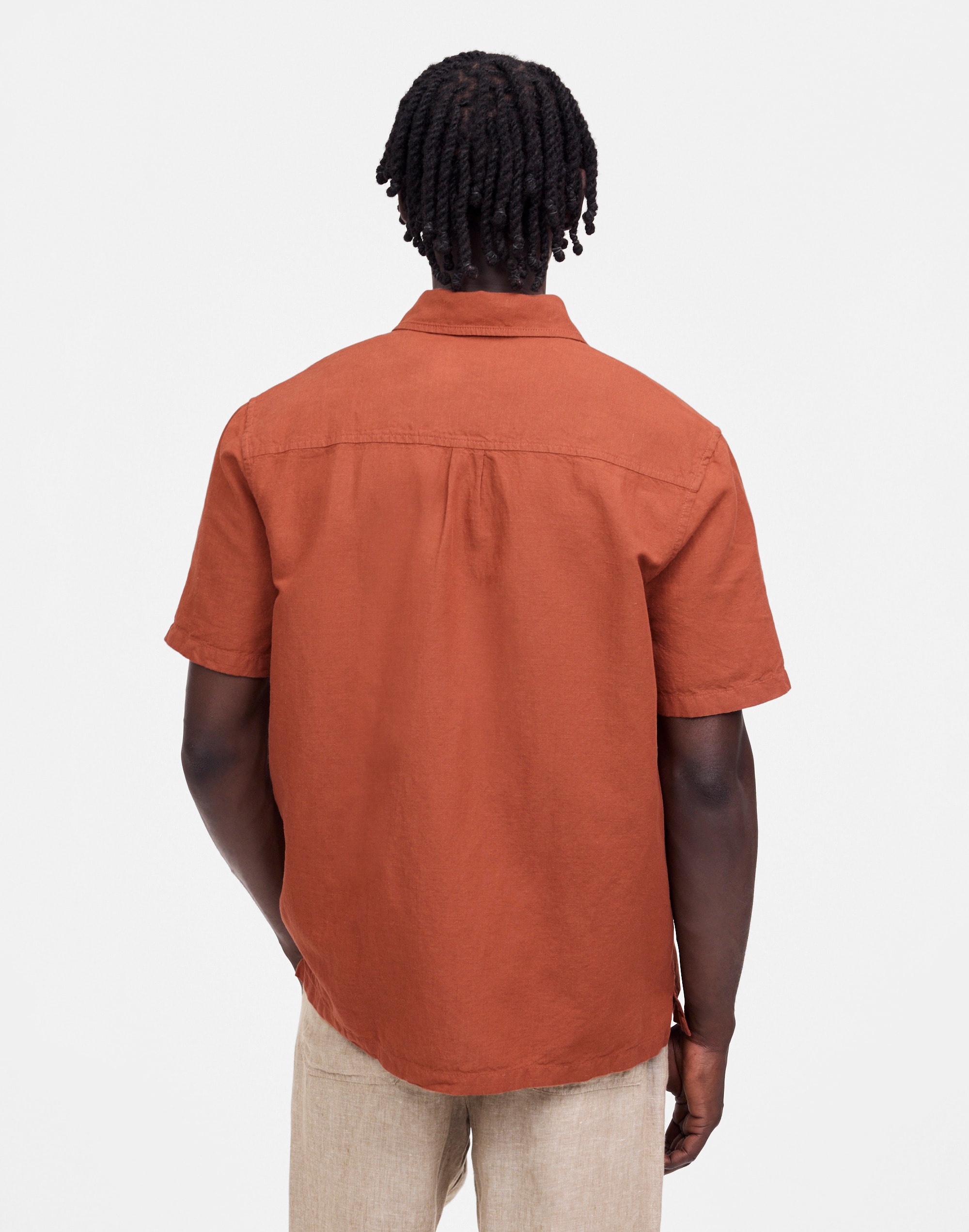 Button-Up Short-Sleeve Shirt in Cotton-Linen Blend