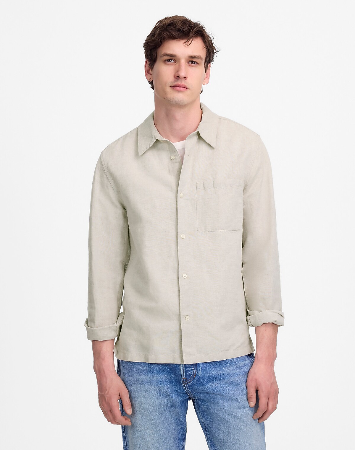 Button-Up Shirt in Cotton-Linen Blend