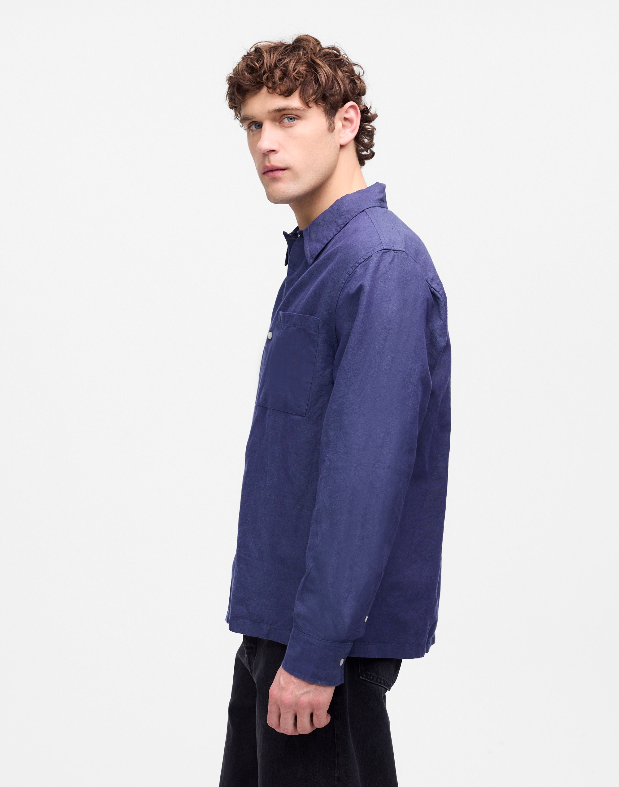 Button-Up Shirt in Cotton-Linen Blend