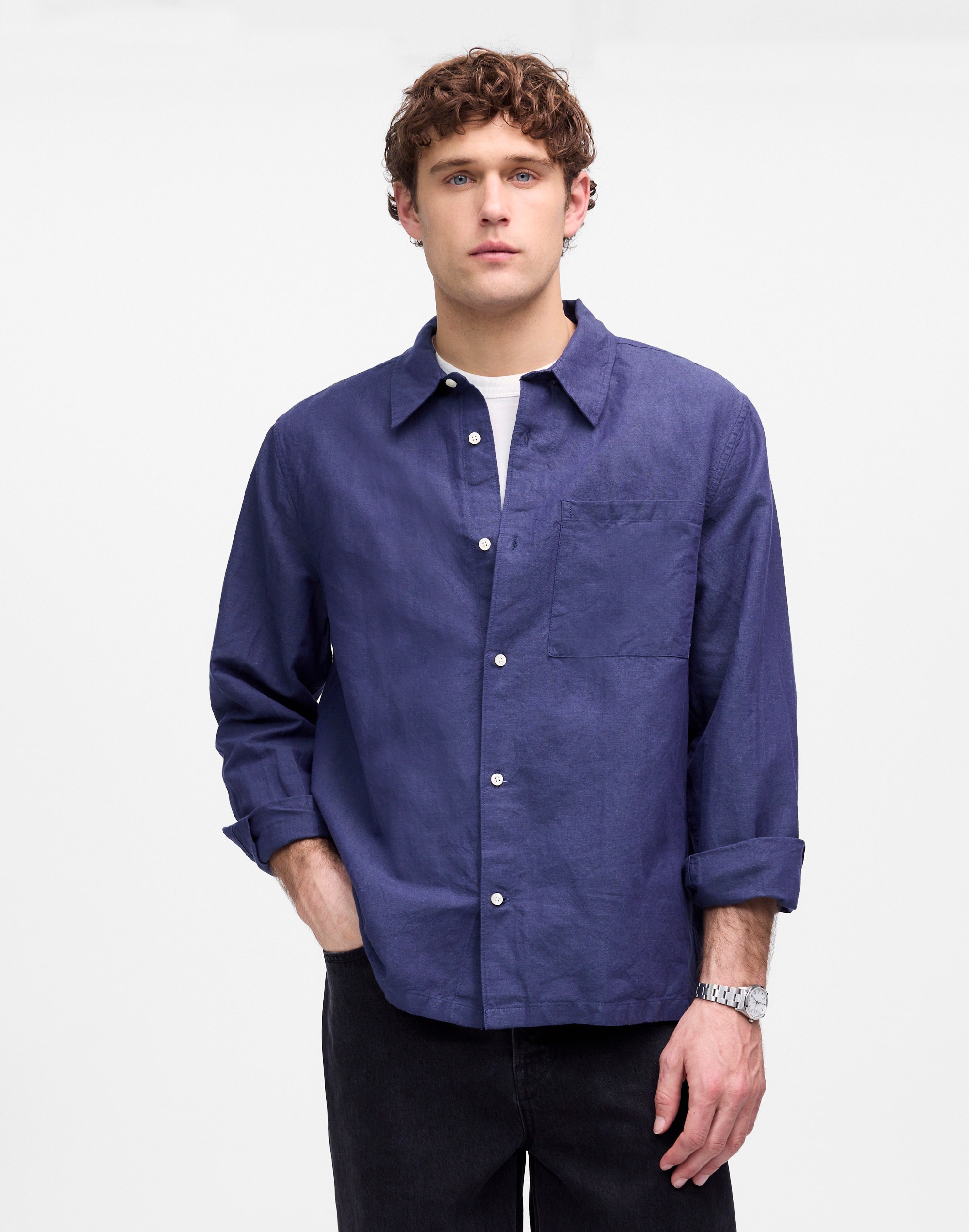 Button-Up Shirt in Cotton-Linen Blend