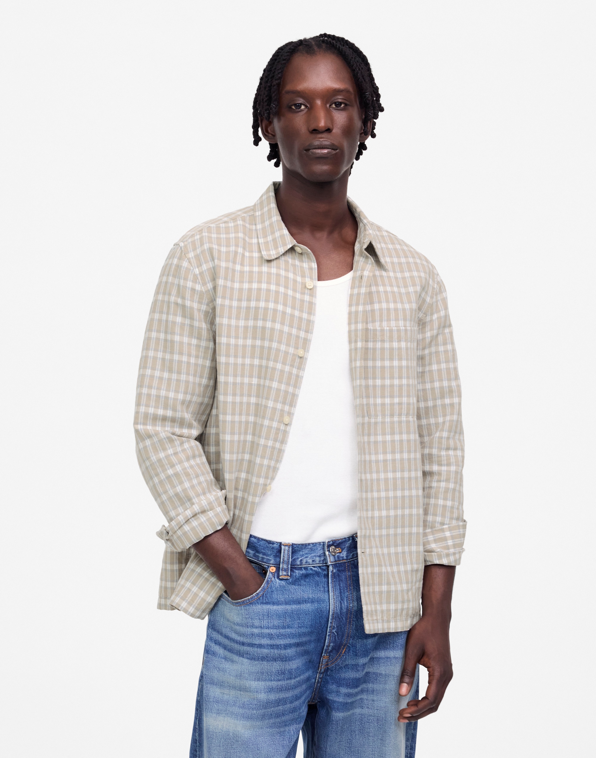 Button-Up Shirt in Cotton-Linen Blend