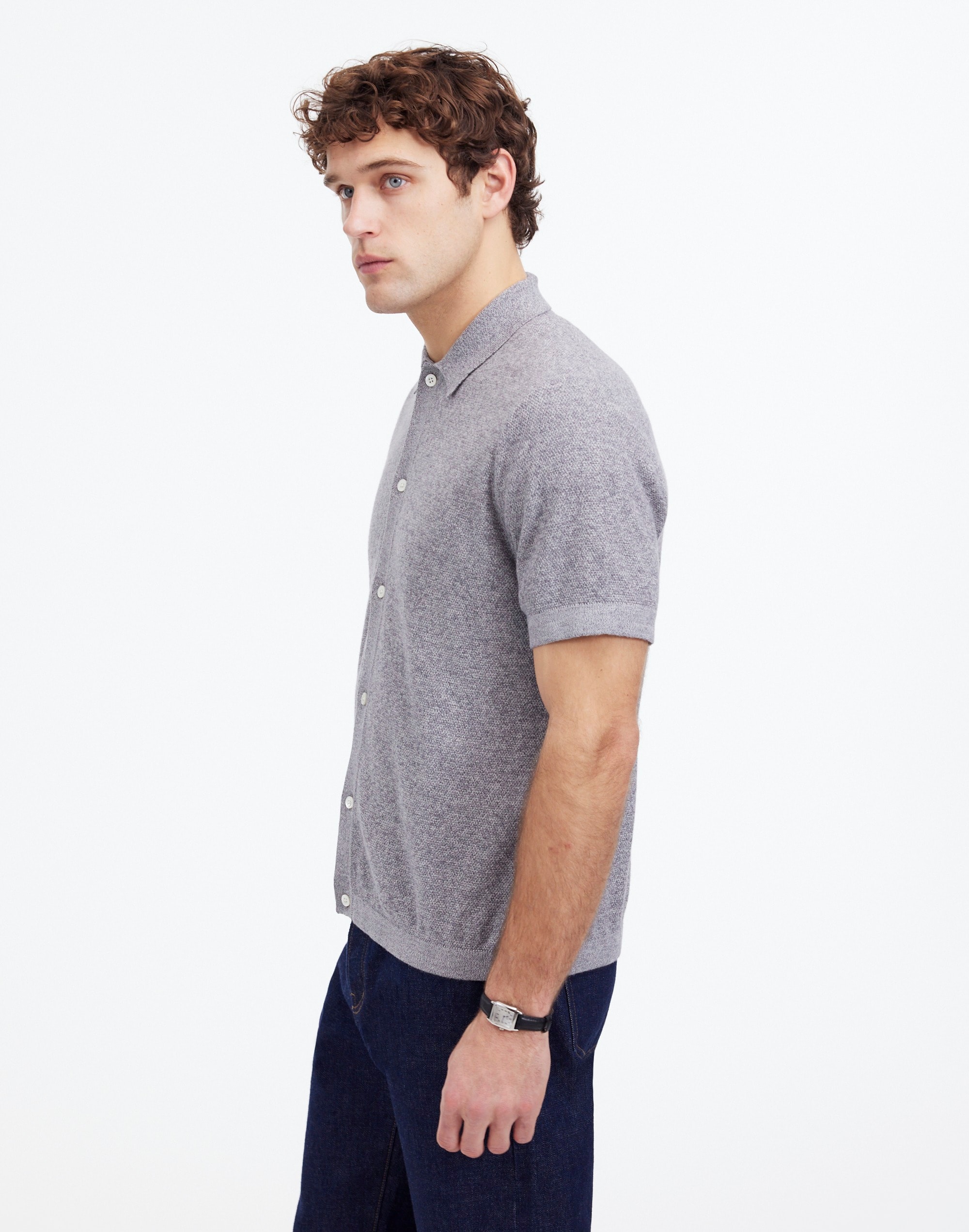 Marled Cotton Button-Up Sweater Polo