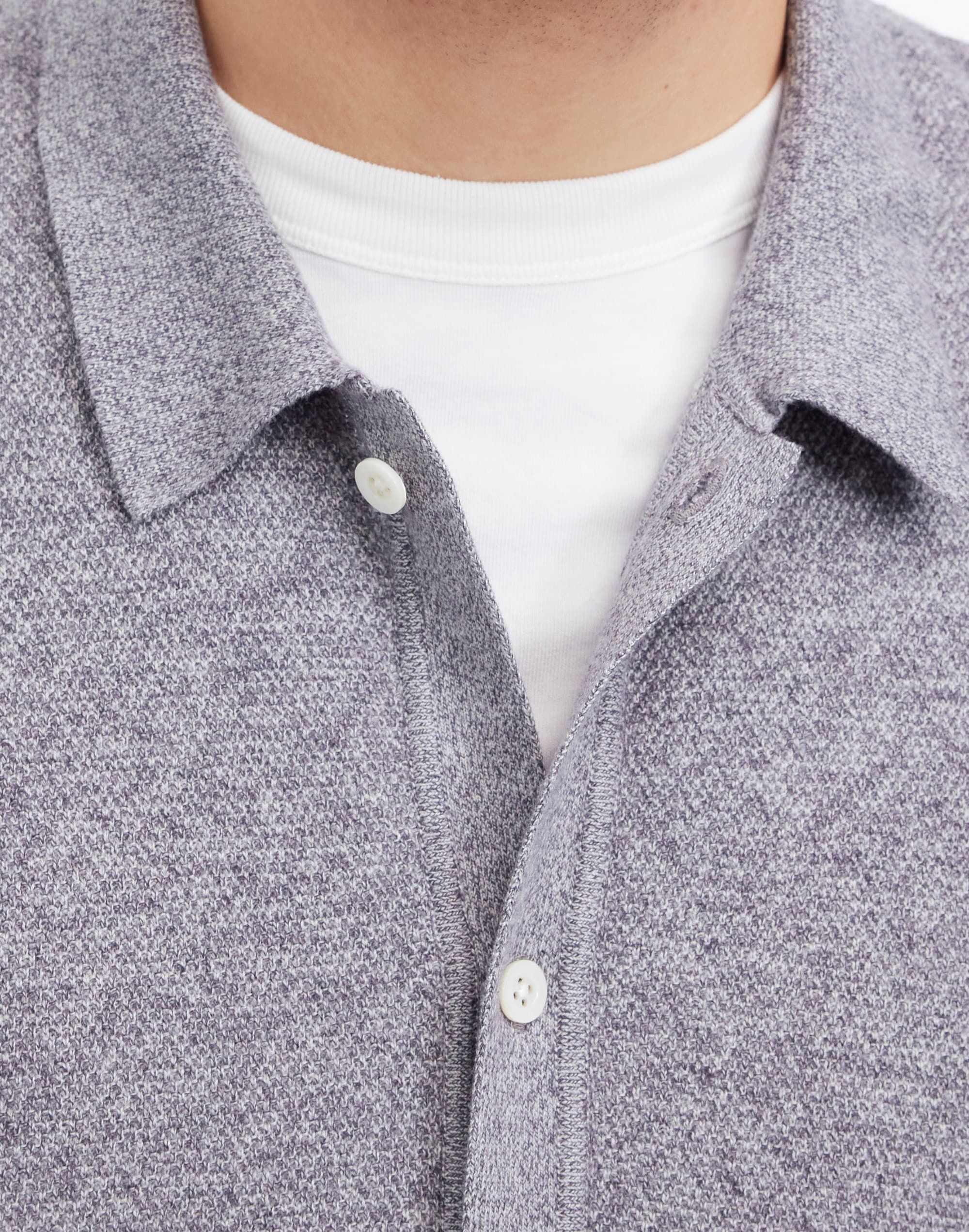 Marled Cotton Button-Up Sweater Polo