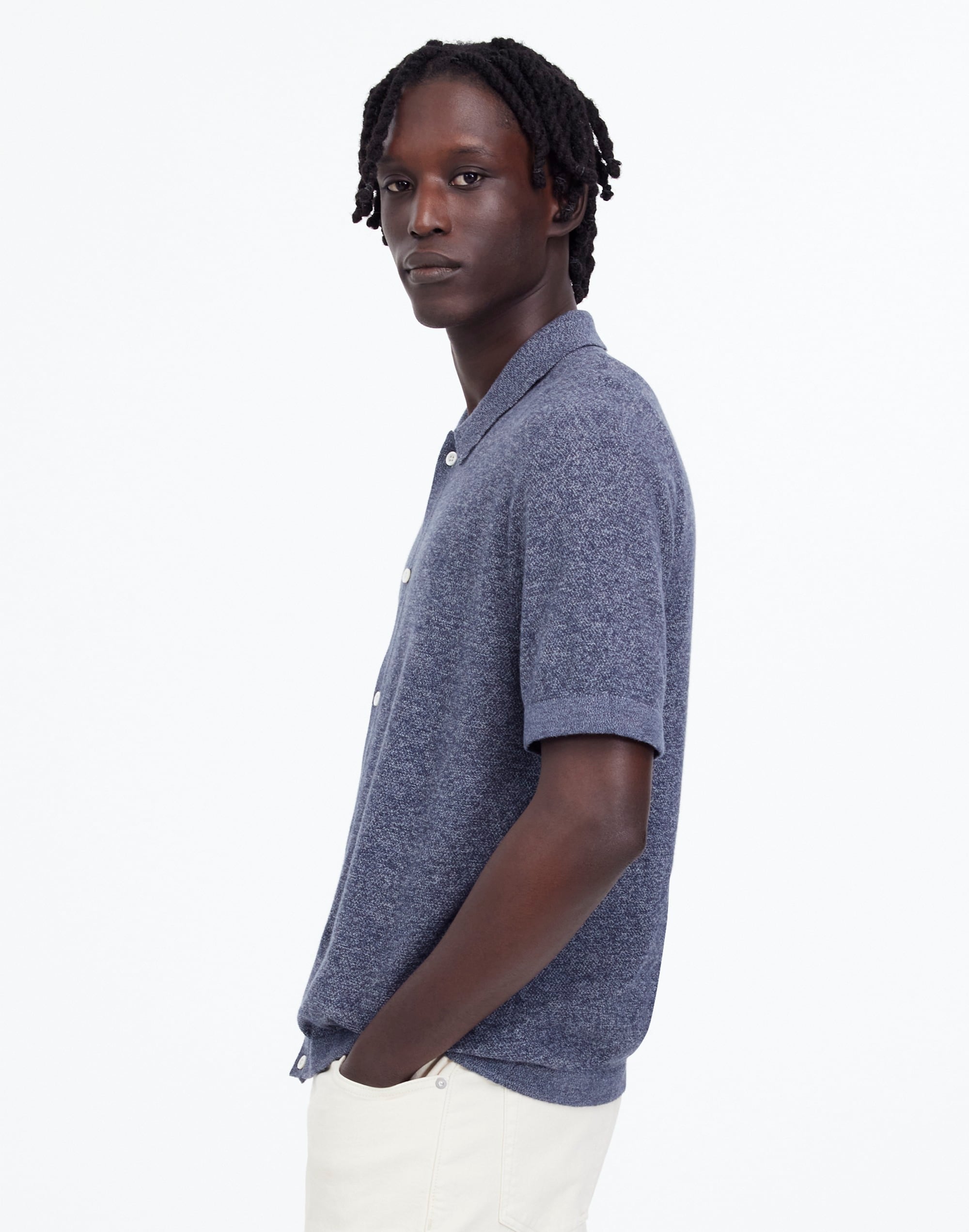 Marled Cotton Button-Up Sweater Polo