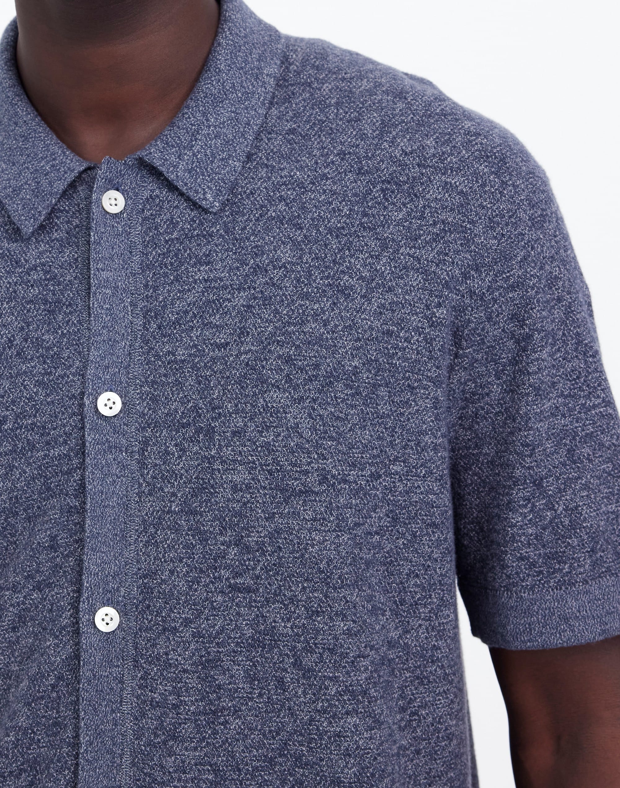 Marled Cotton Button-Up Sweater Polo