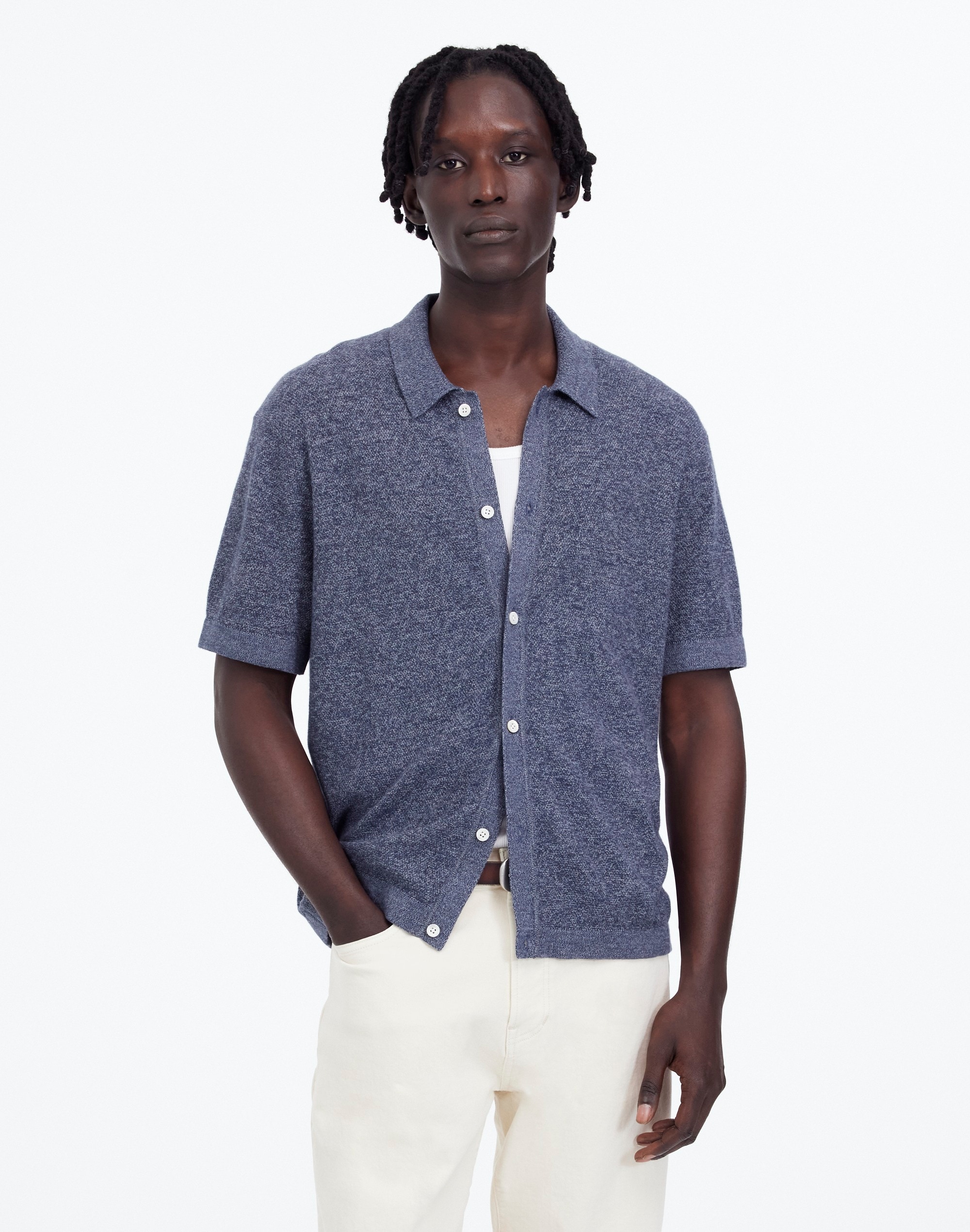 Marled Cotton Button-Up Sweater Polo
