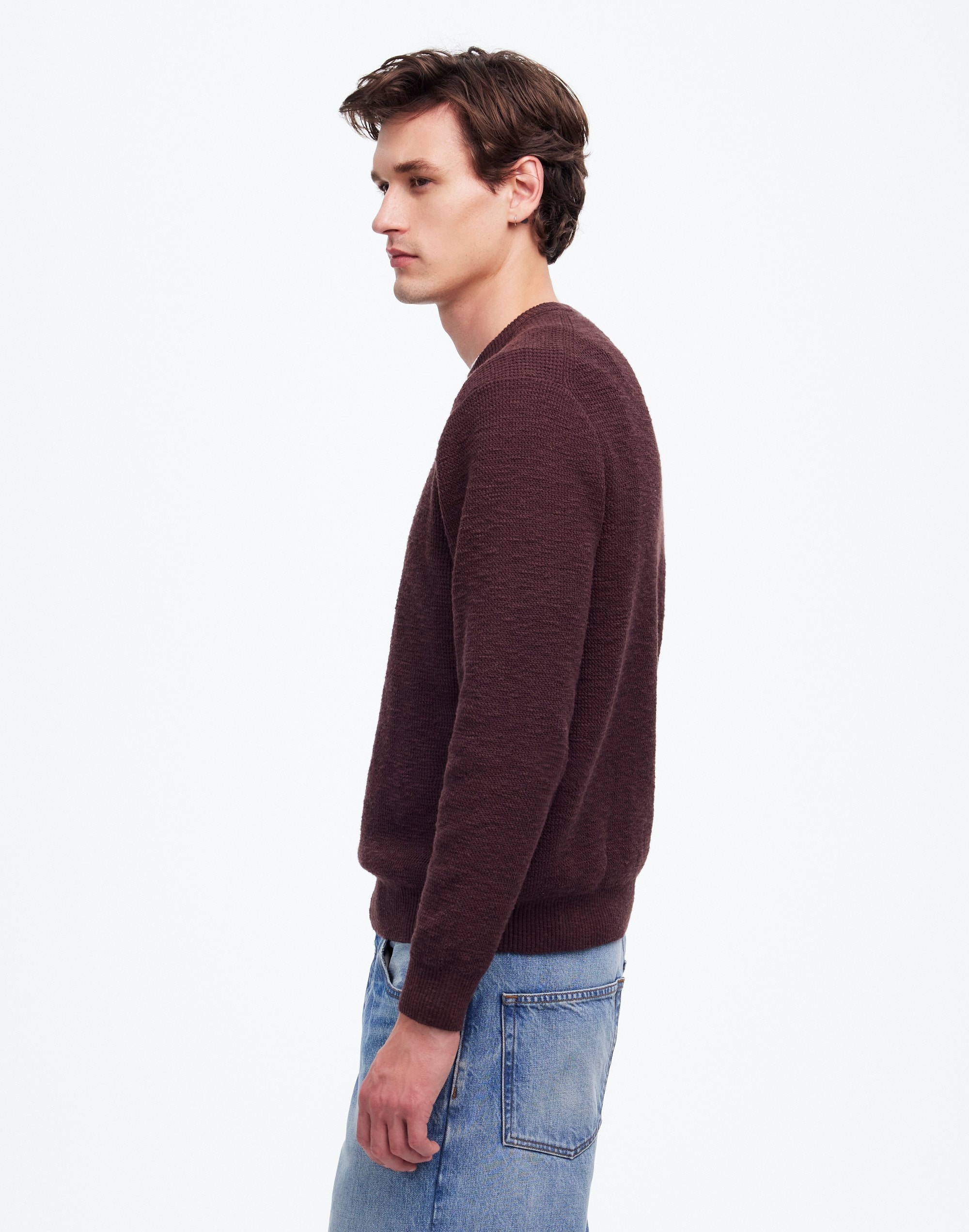 Waffle-Knit Crewneck Sweater