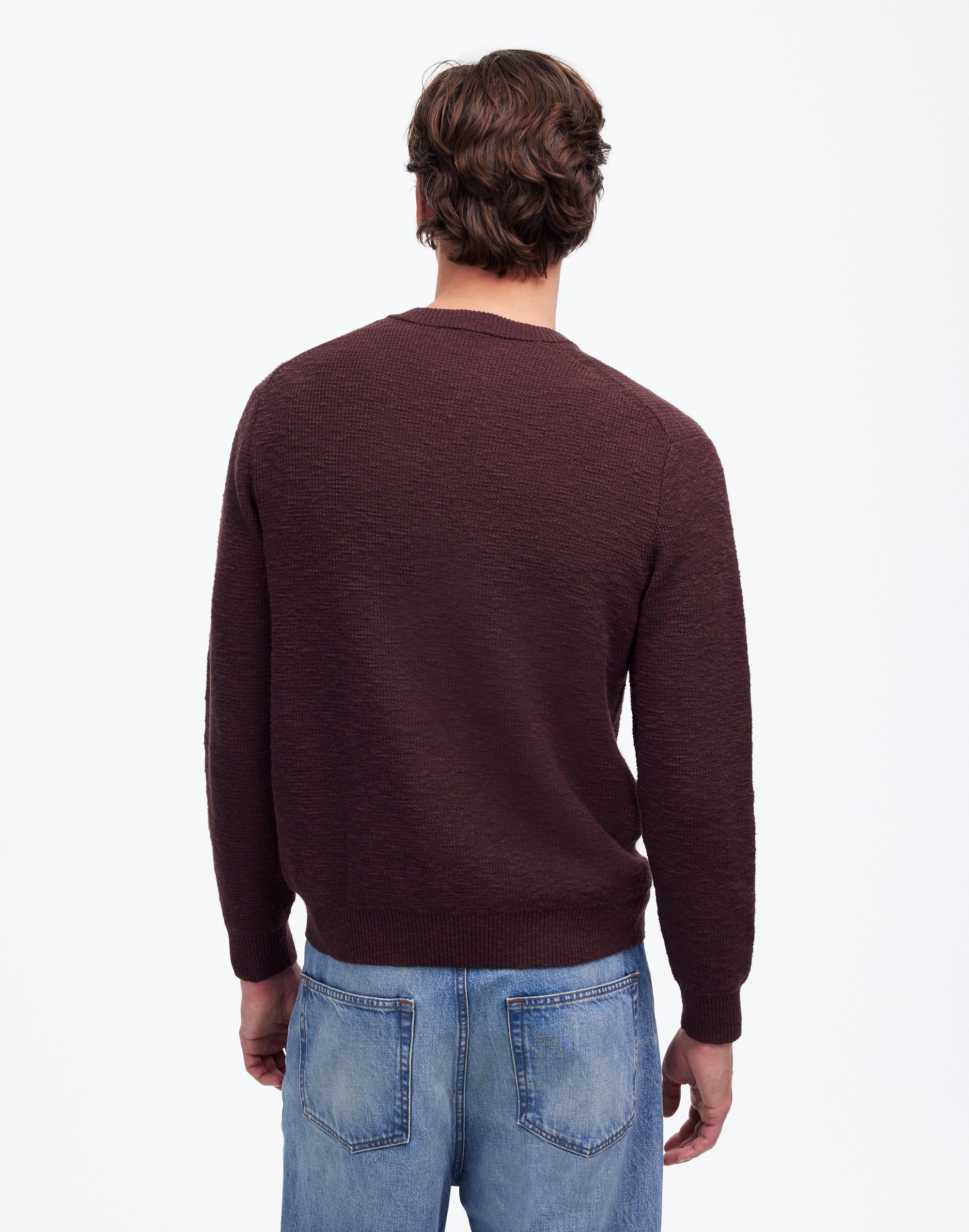 Waffle-Knit Crewneck Sweater