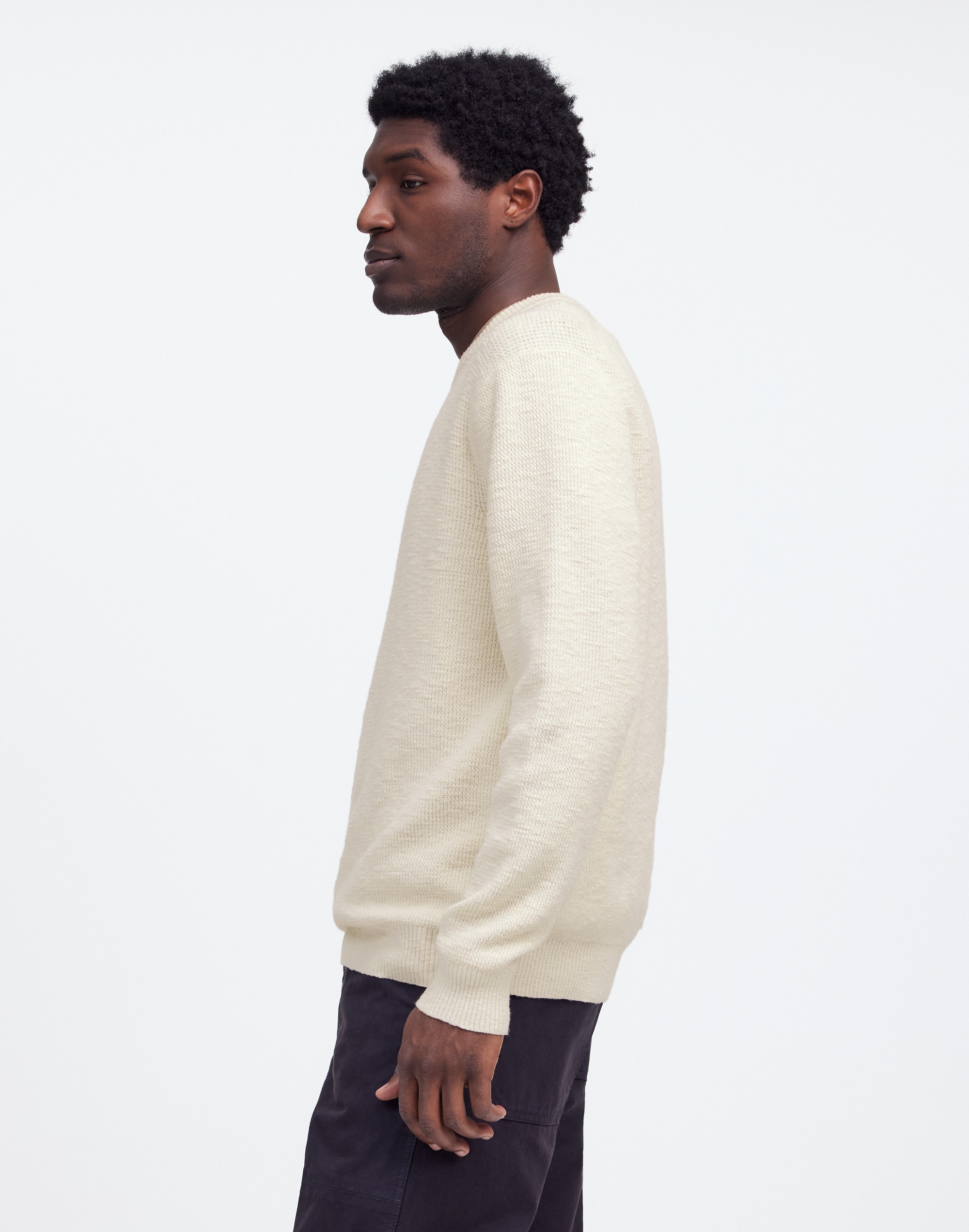 Waffle-Knit Crewneck Sweater