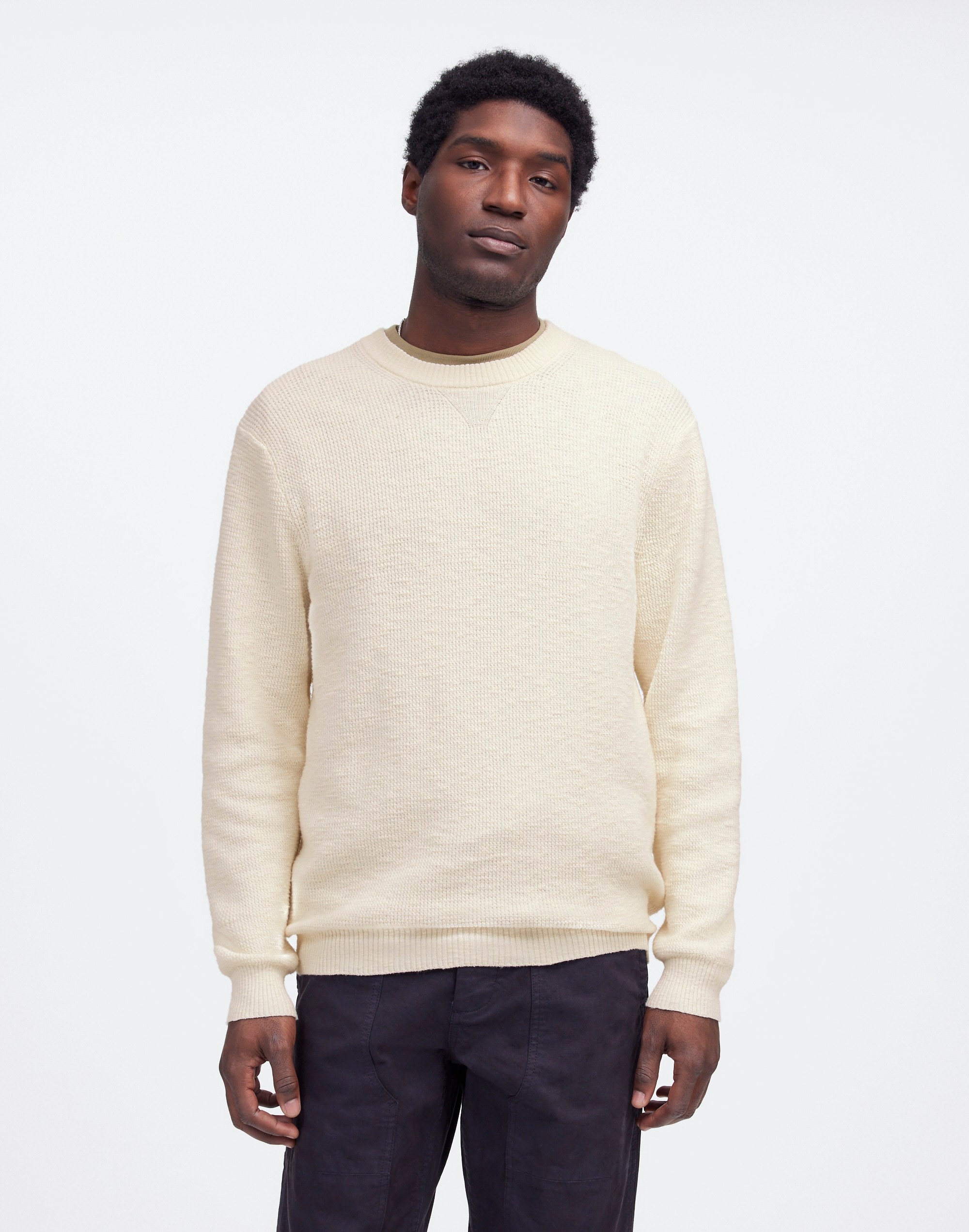 Waffle-Knit Crewneck Sweater