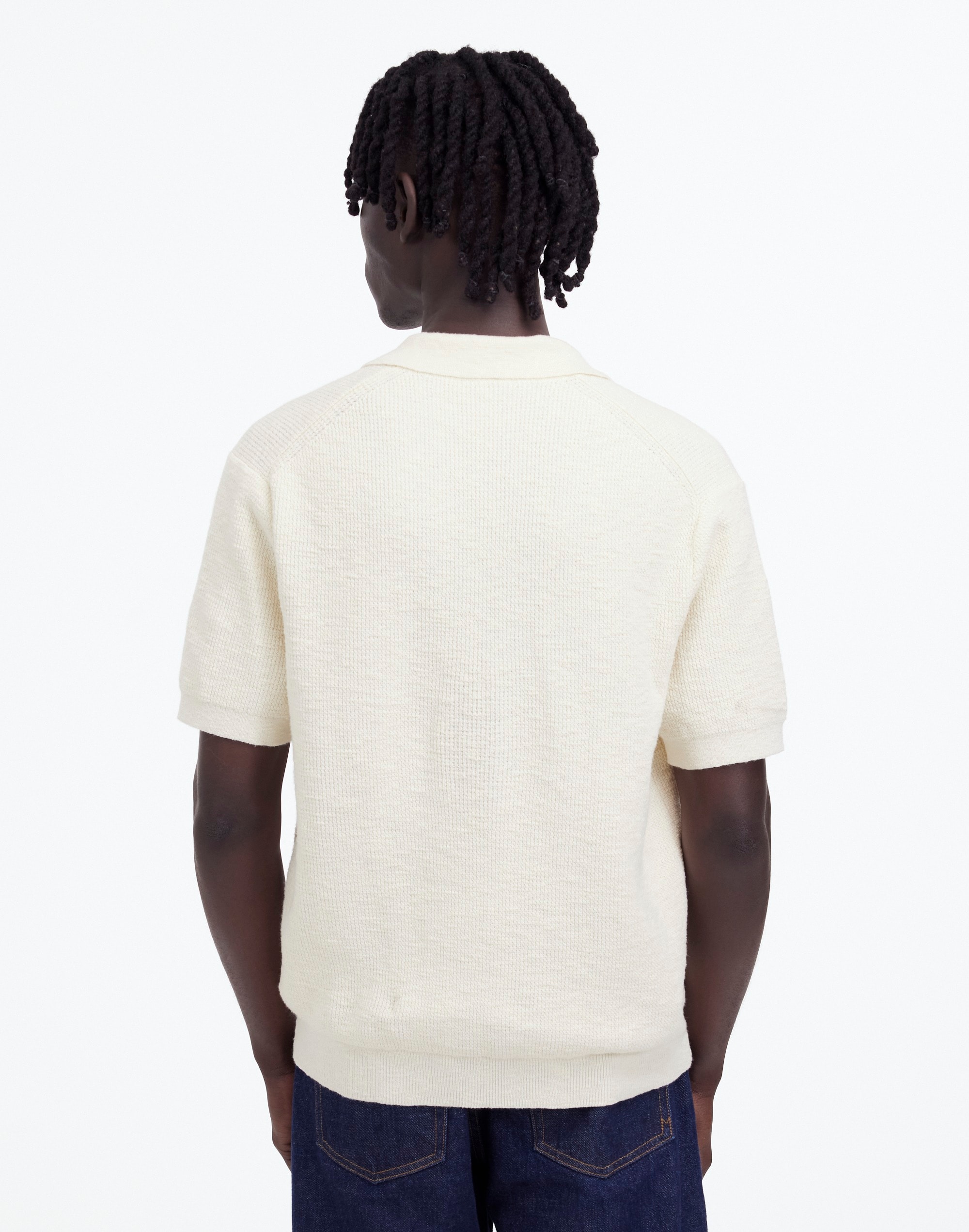 Waffle-Knit Johnny-Collar Sweater Polo