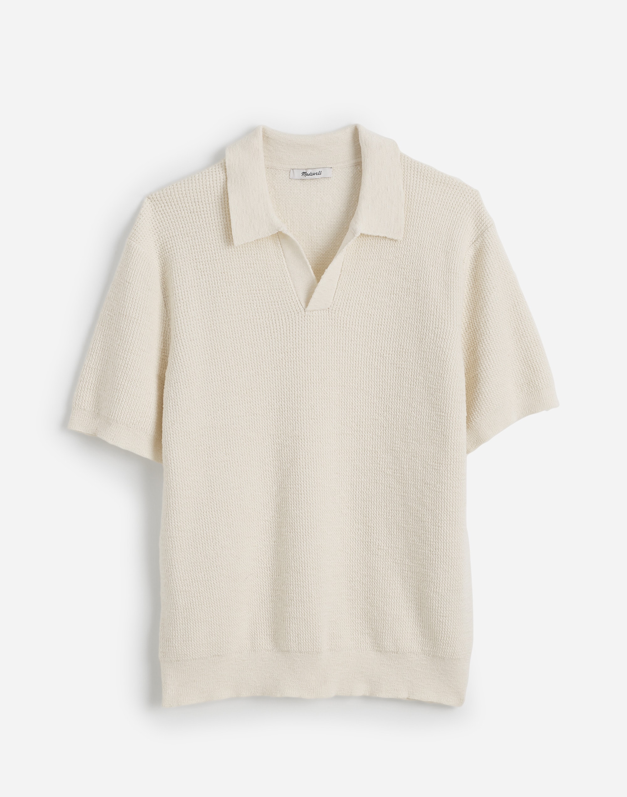 Waffle-Knit Johnny-Collar Sweater Polo