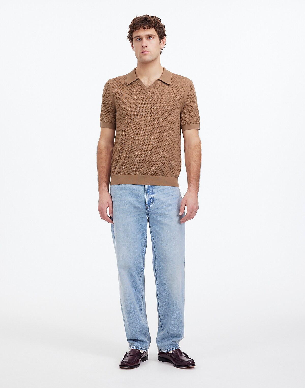Diamond Pointelle Stitch Sweater Polo