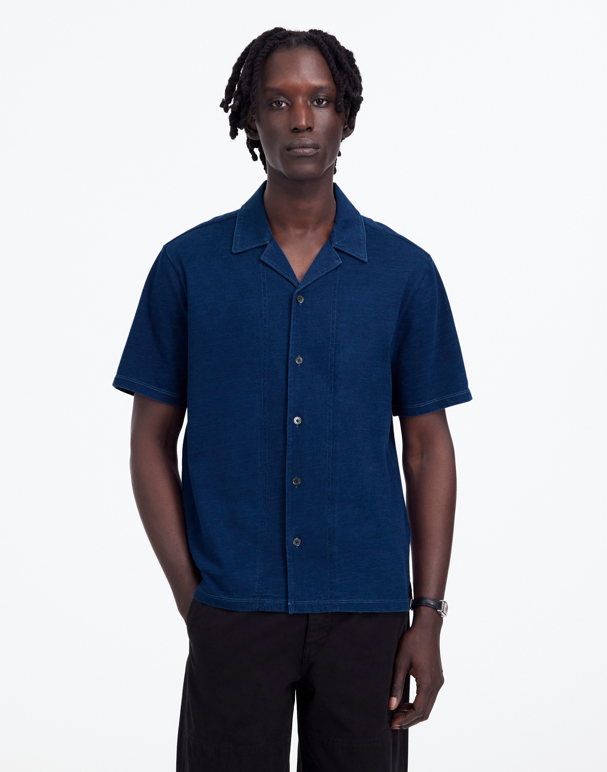 Indigo-Dyed Camp Collar Shirt