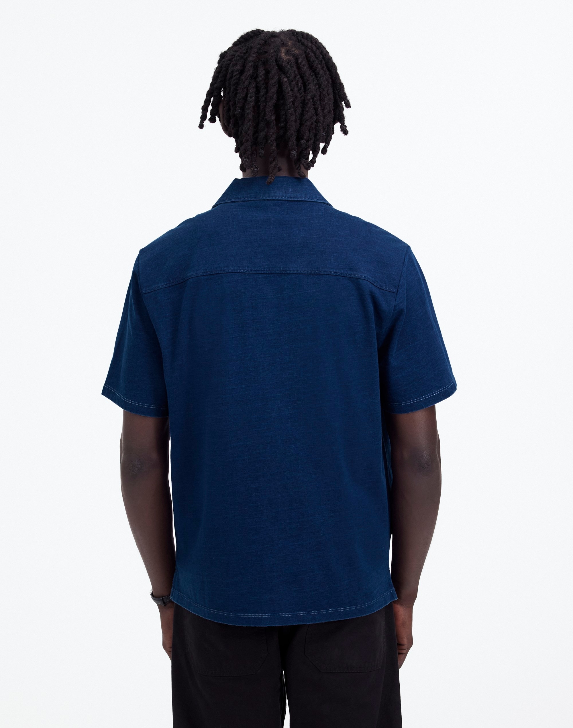 Indigo-Dyed Camp Collar Shirt