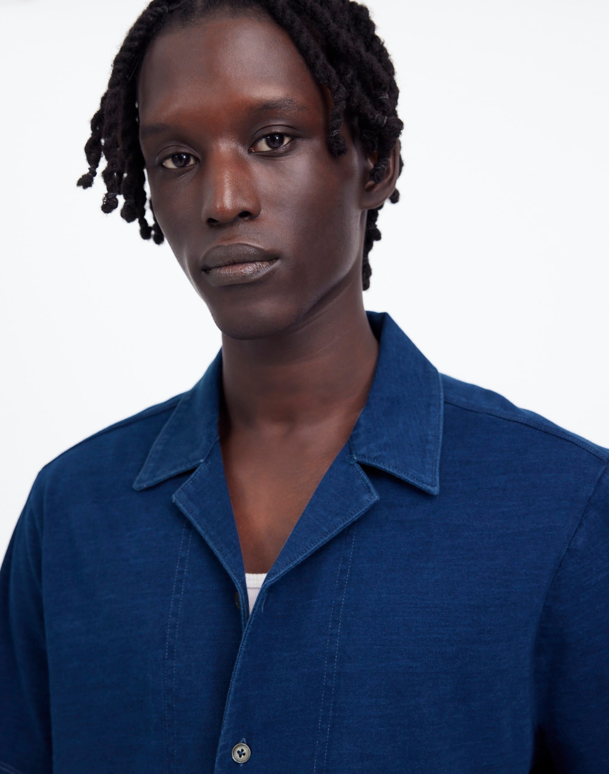 Indigo-Dyed Camp Collar Shirt