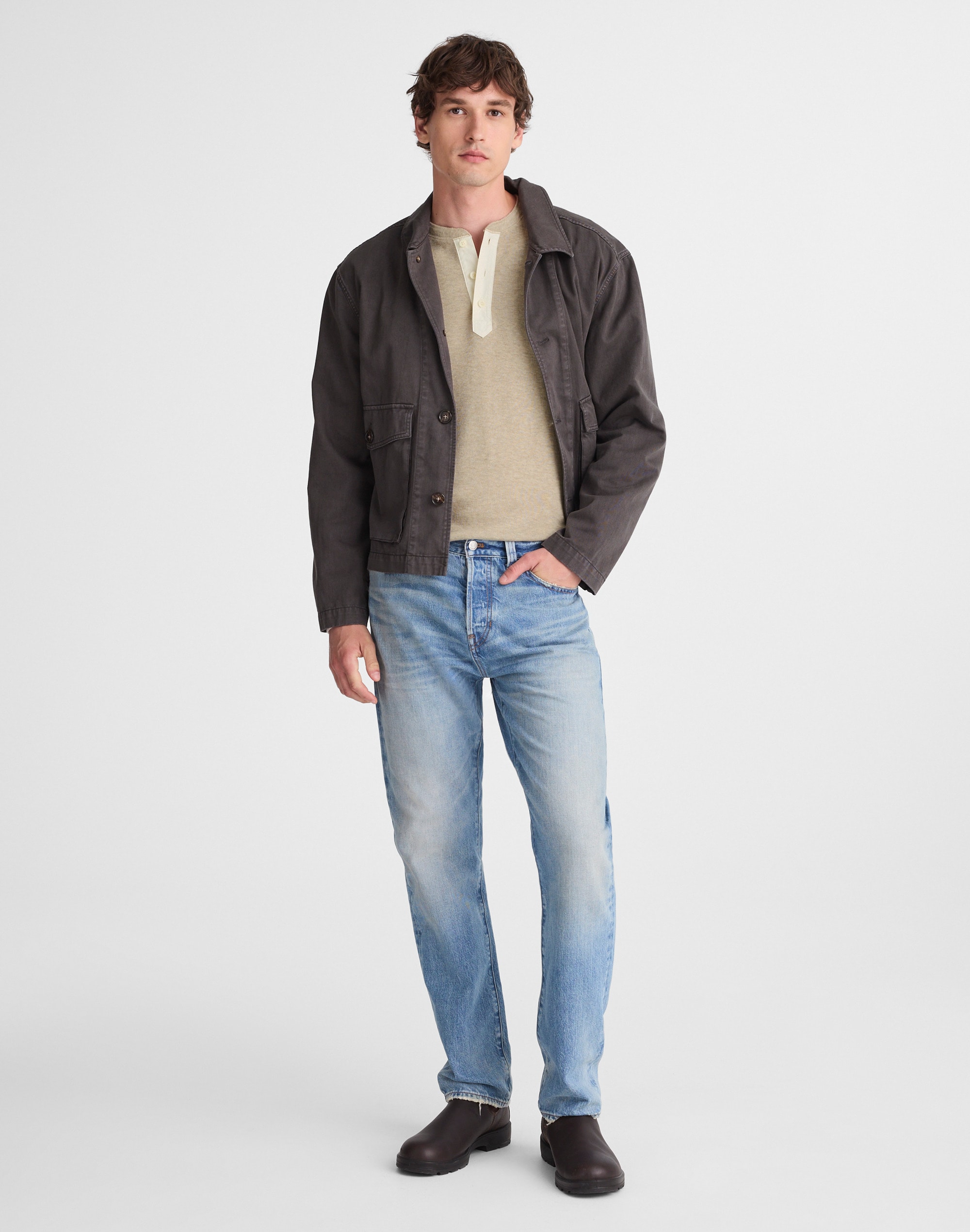 French Rib Knit Long-Sleeve Henley Tee