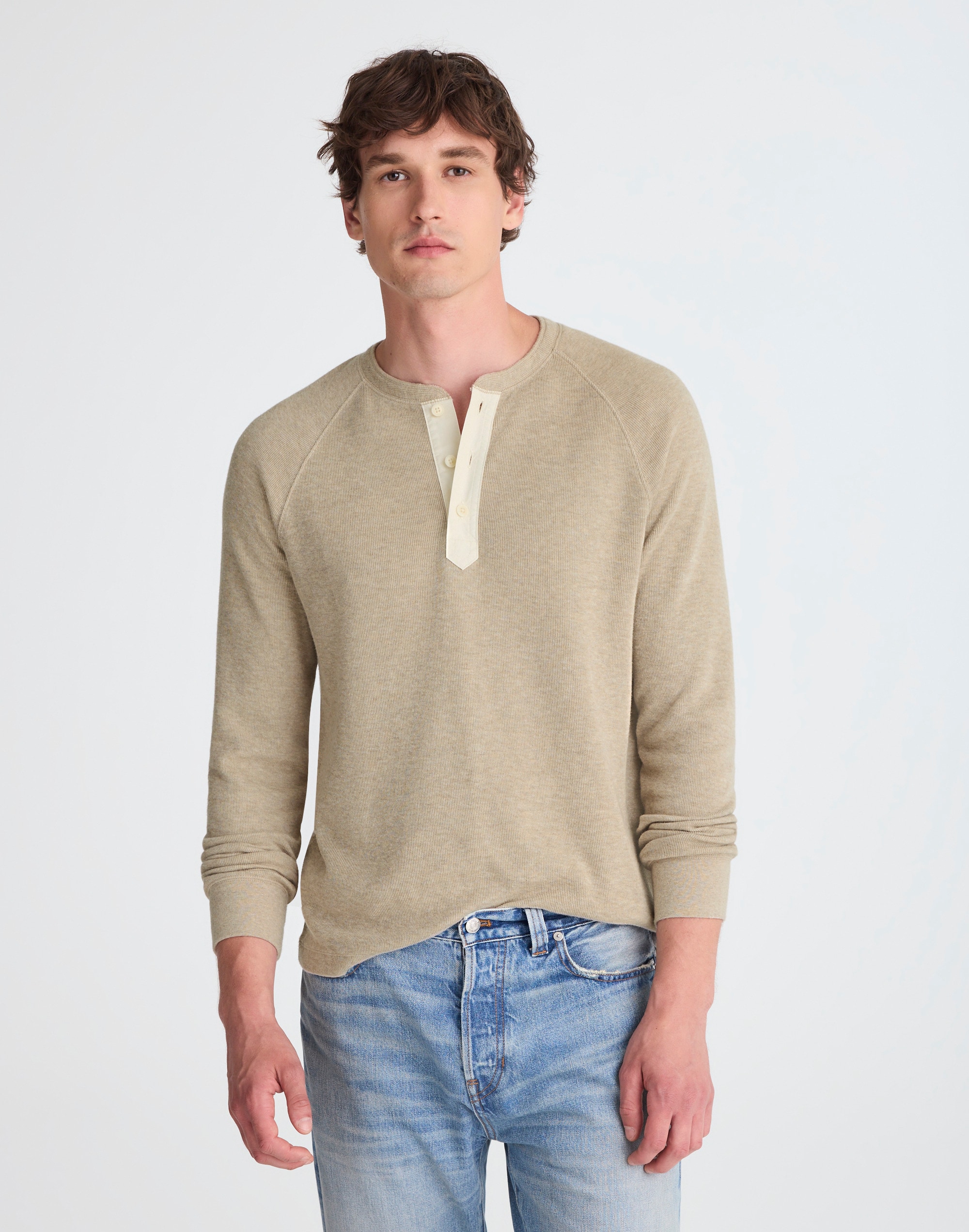 French Rib Knit Long-Sleeve Henley Tee