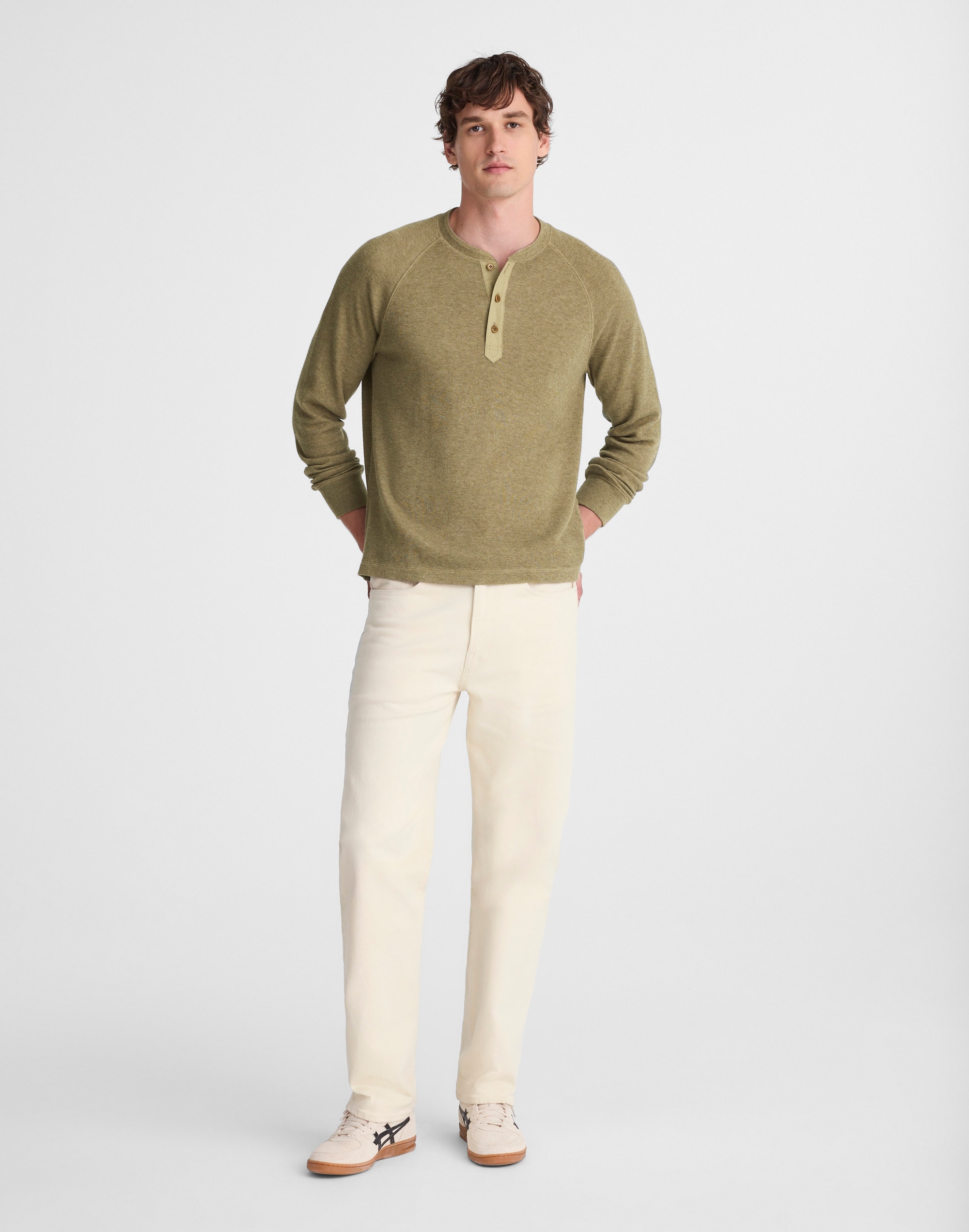 French Rib Knit Long-Sleeve Henley Tee