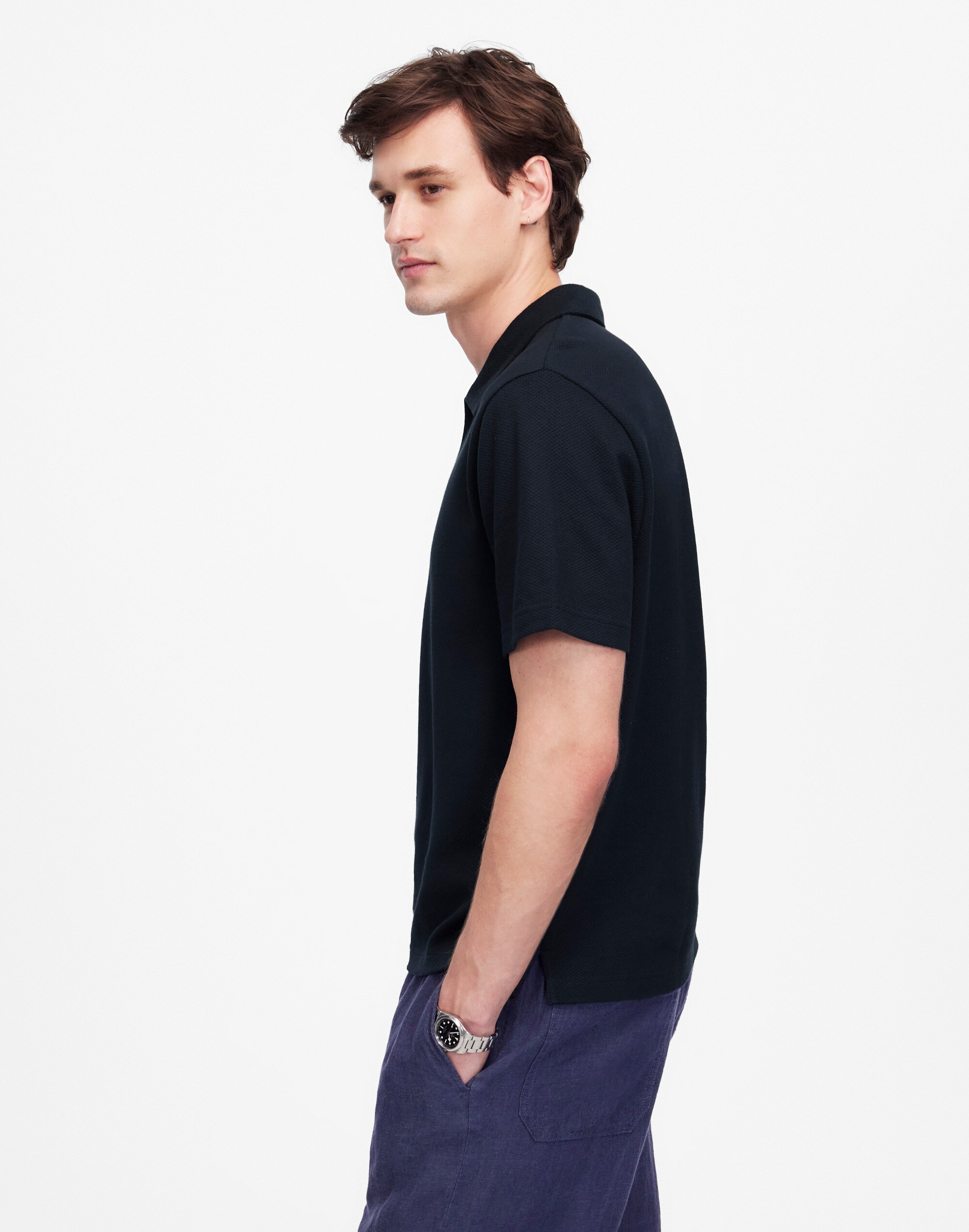 Johnny-Collar Polo in Heavyweight Mesh
