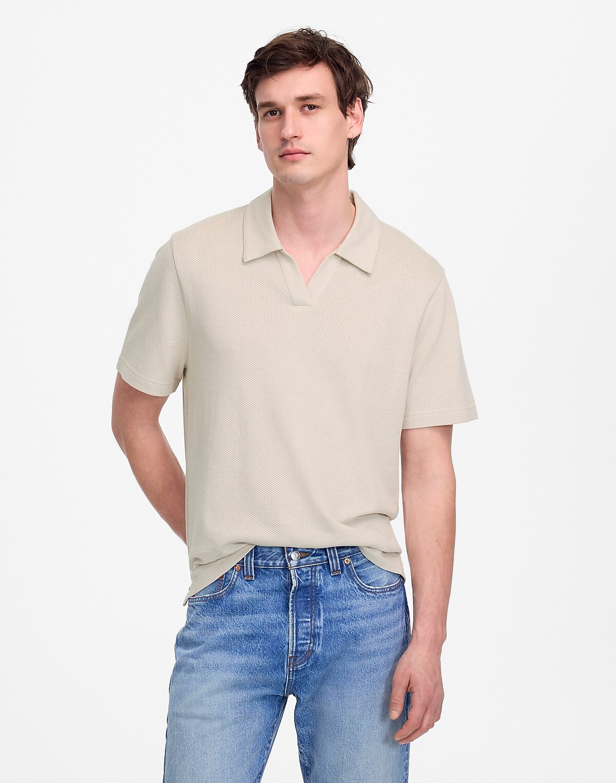 Johnny-Collar Polo in Heavyweight Mesh