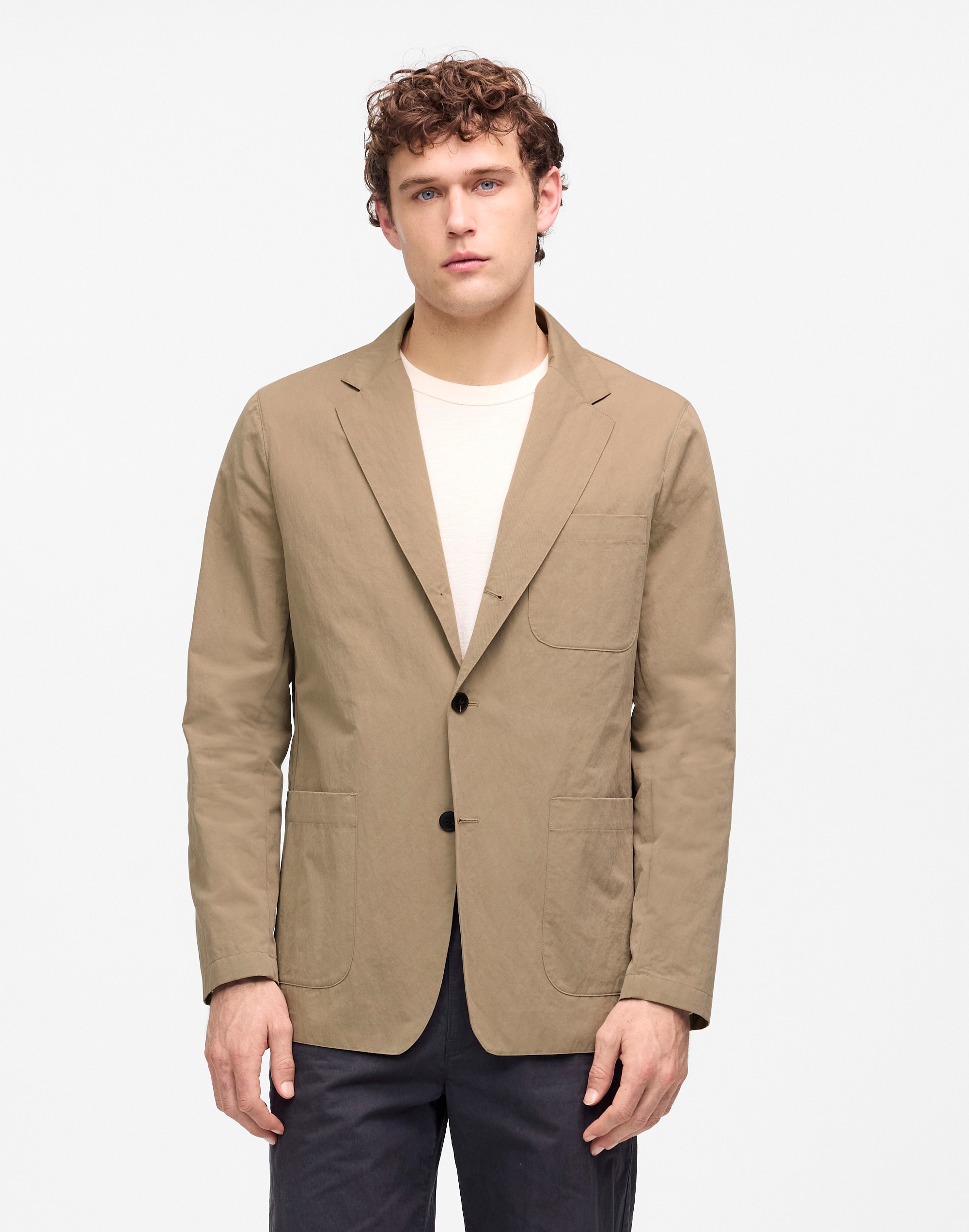 Unstructured Three-Button Blazer in Cotton Blend