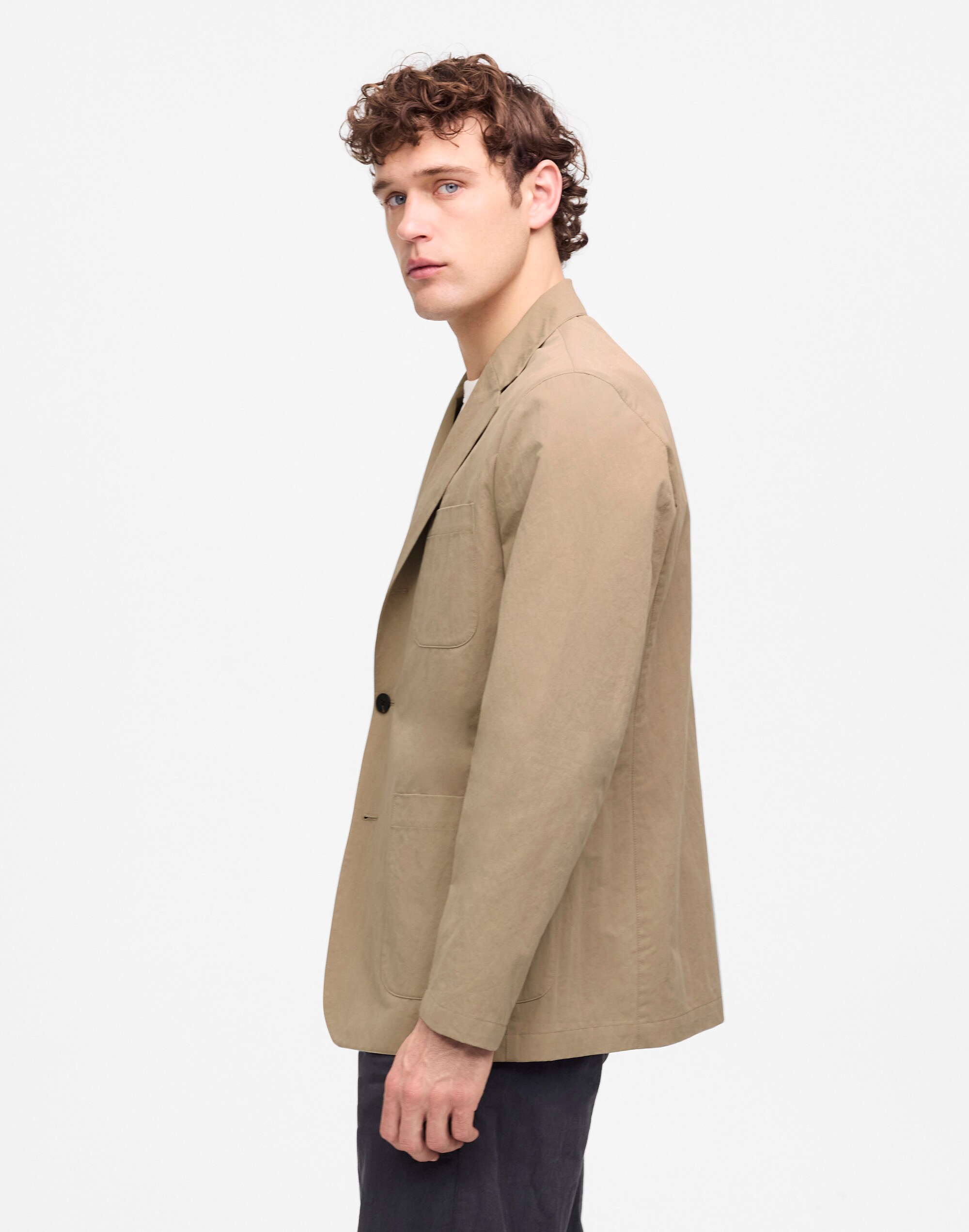 Unstructured Three-Button Blazer in Cotton Blend