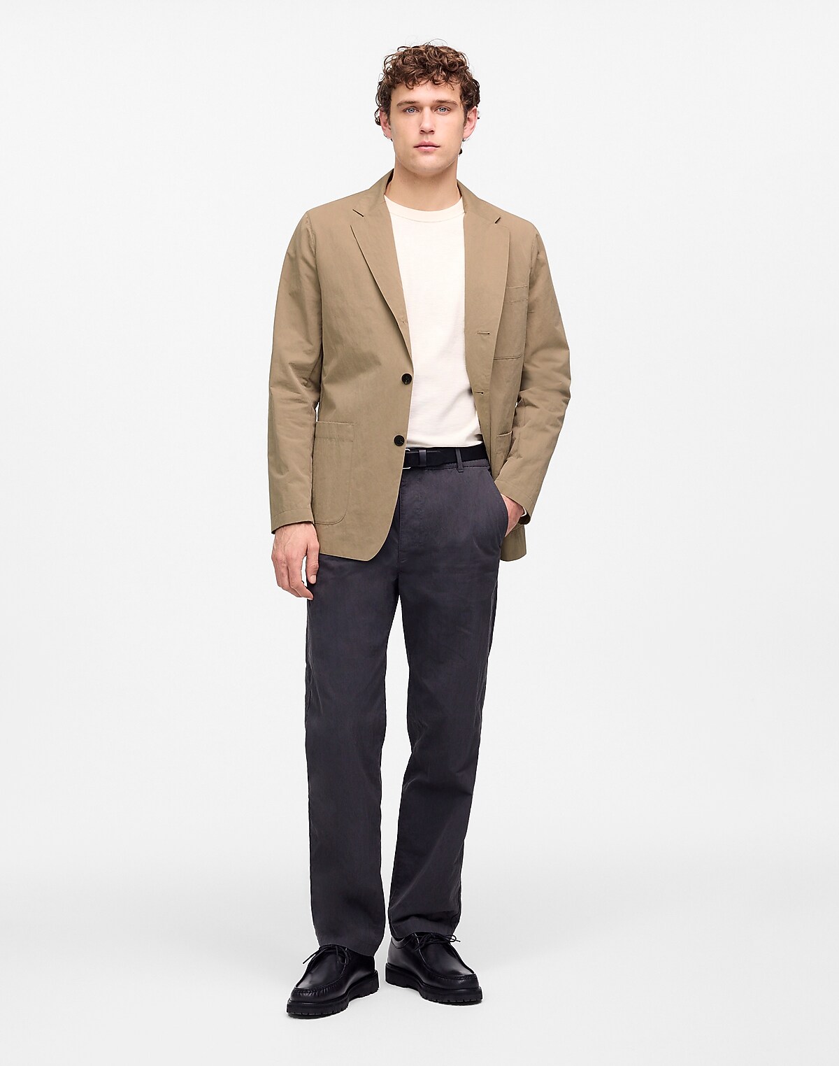Unstructured Three-Button Blazer in Cotton Blend